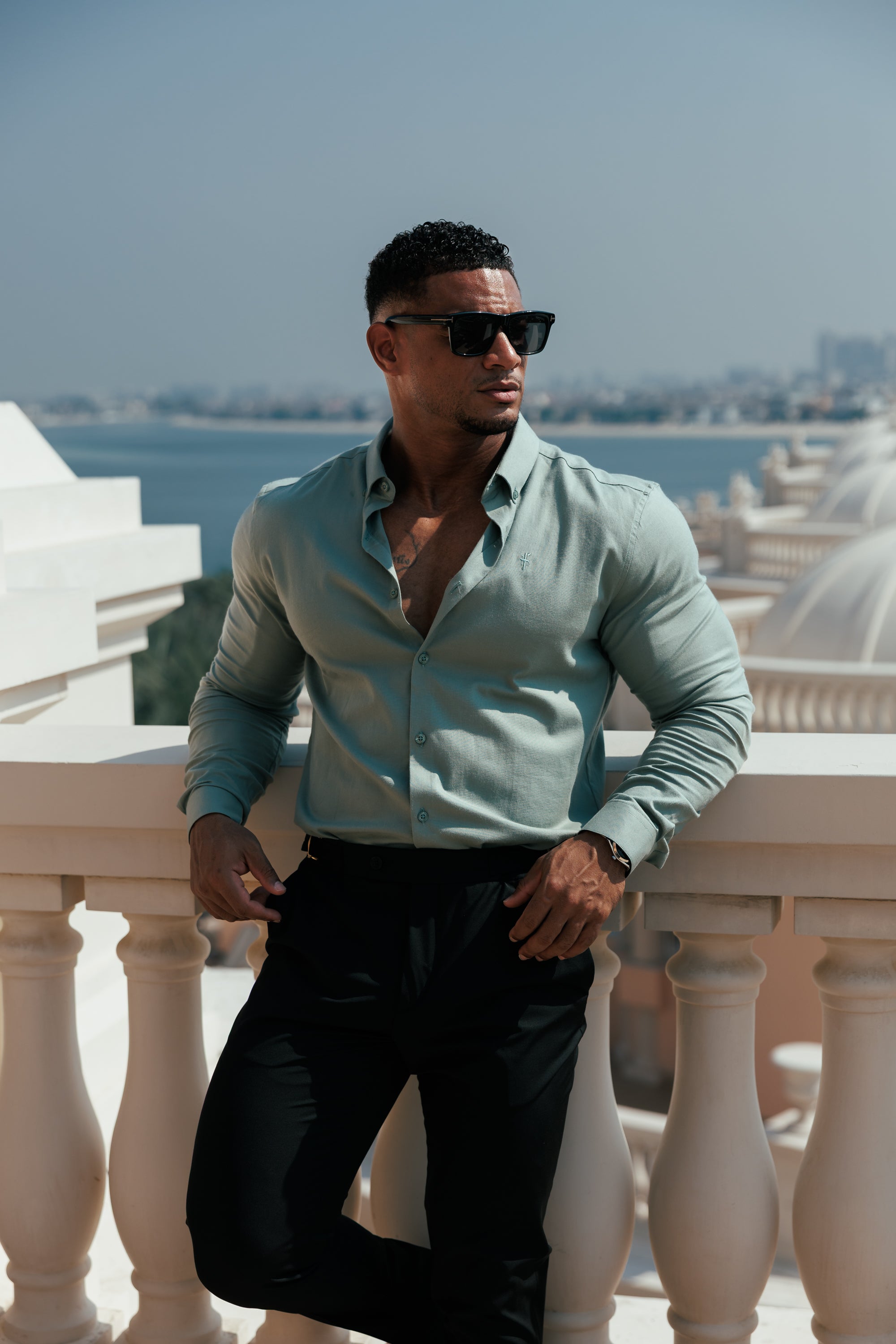 Classic Stretch Oxford Long Sleeve Smoke Green with Button Down Collar - FS1217