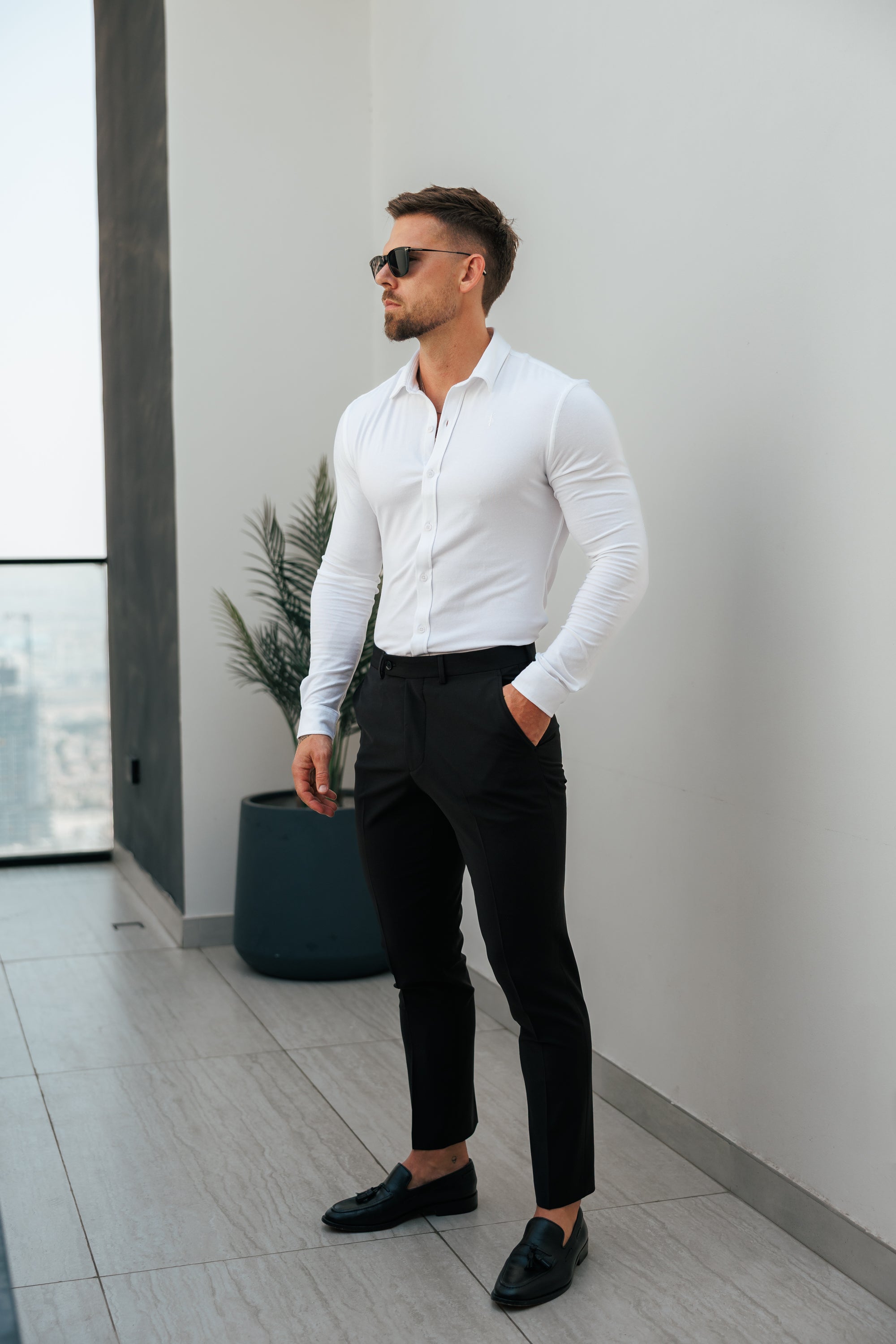 Relaxed Formal Black Stretch Trousers - FSTR020 RELAXED