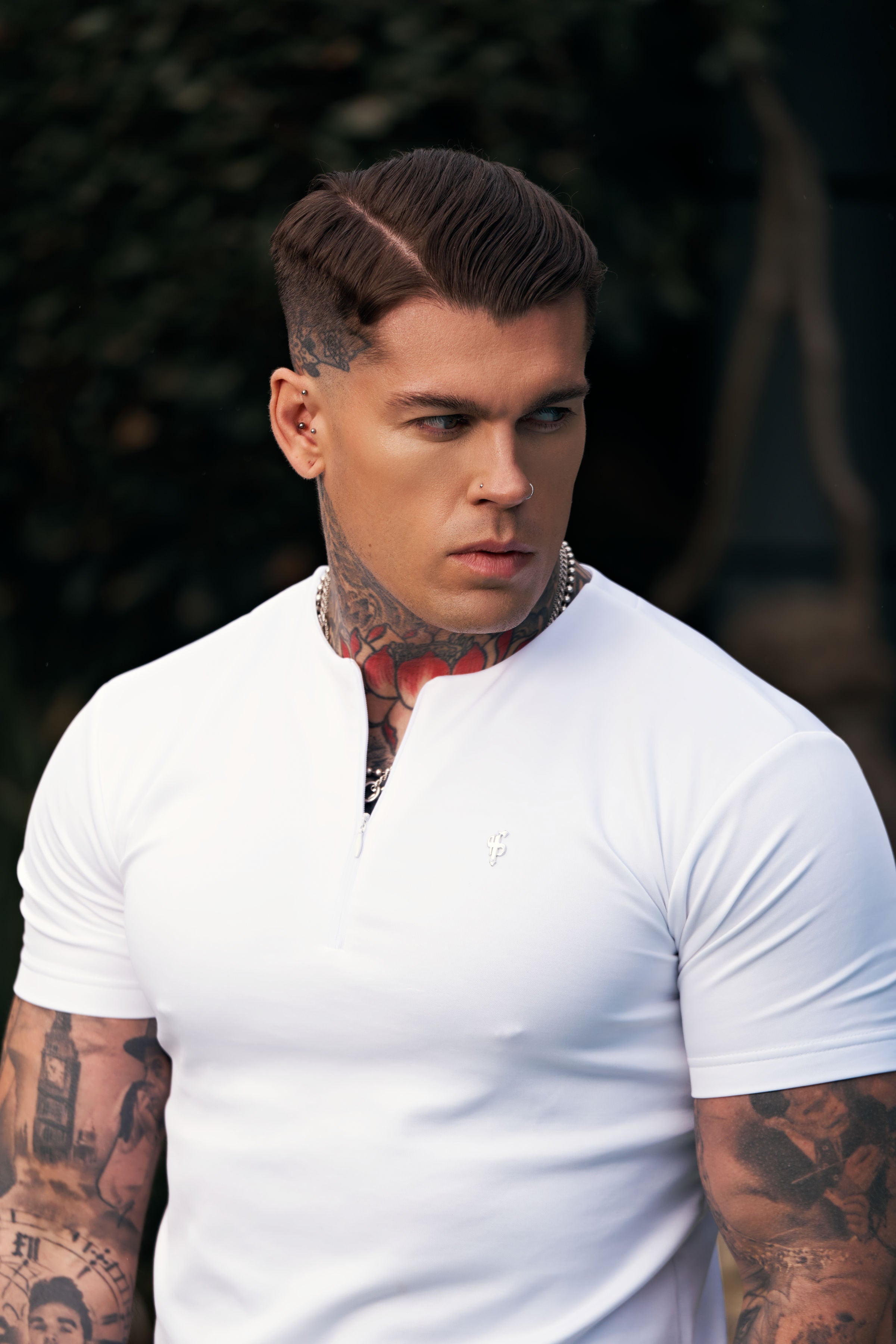 Scuba White / Silver Crew T Shirt With Zip Detail Short Sleeve - FSH1035