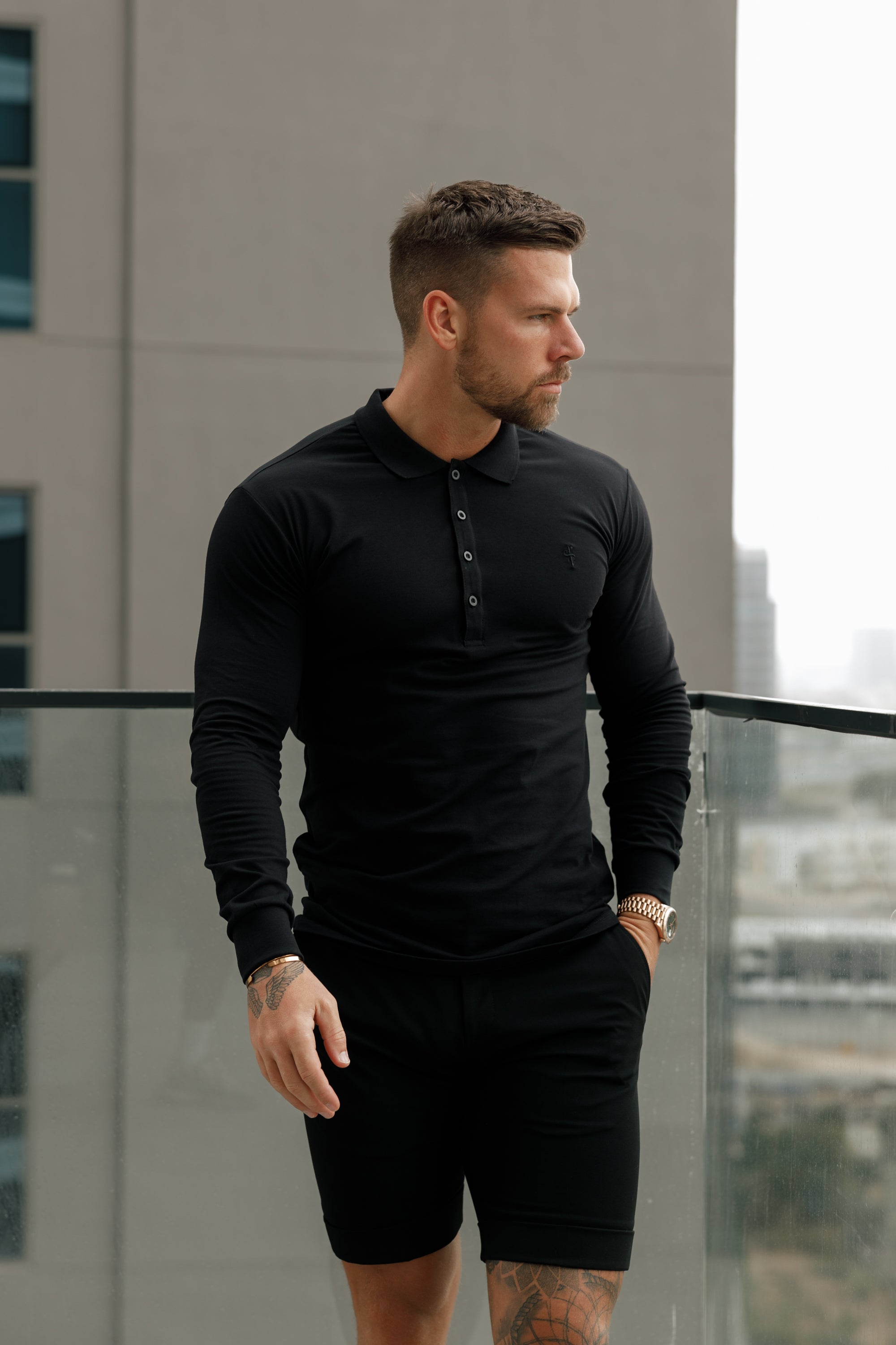 Tailored Black Shorts With Silver Buckle Adjusters - FSTS003