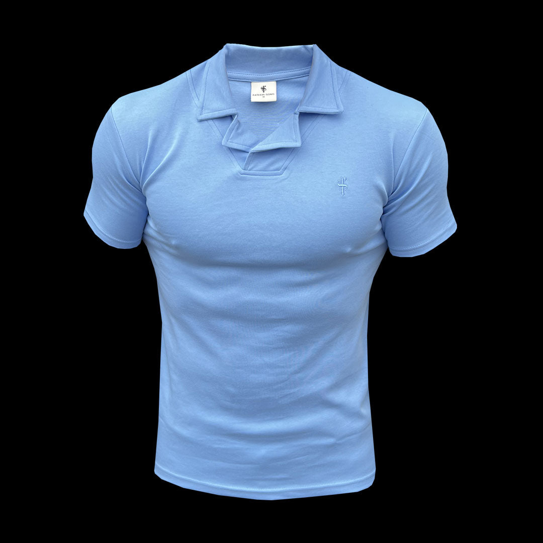 Classic Baby Blue Polo Shirt With Revere Collar - FSH1064