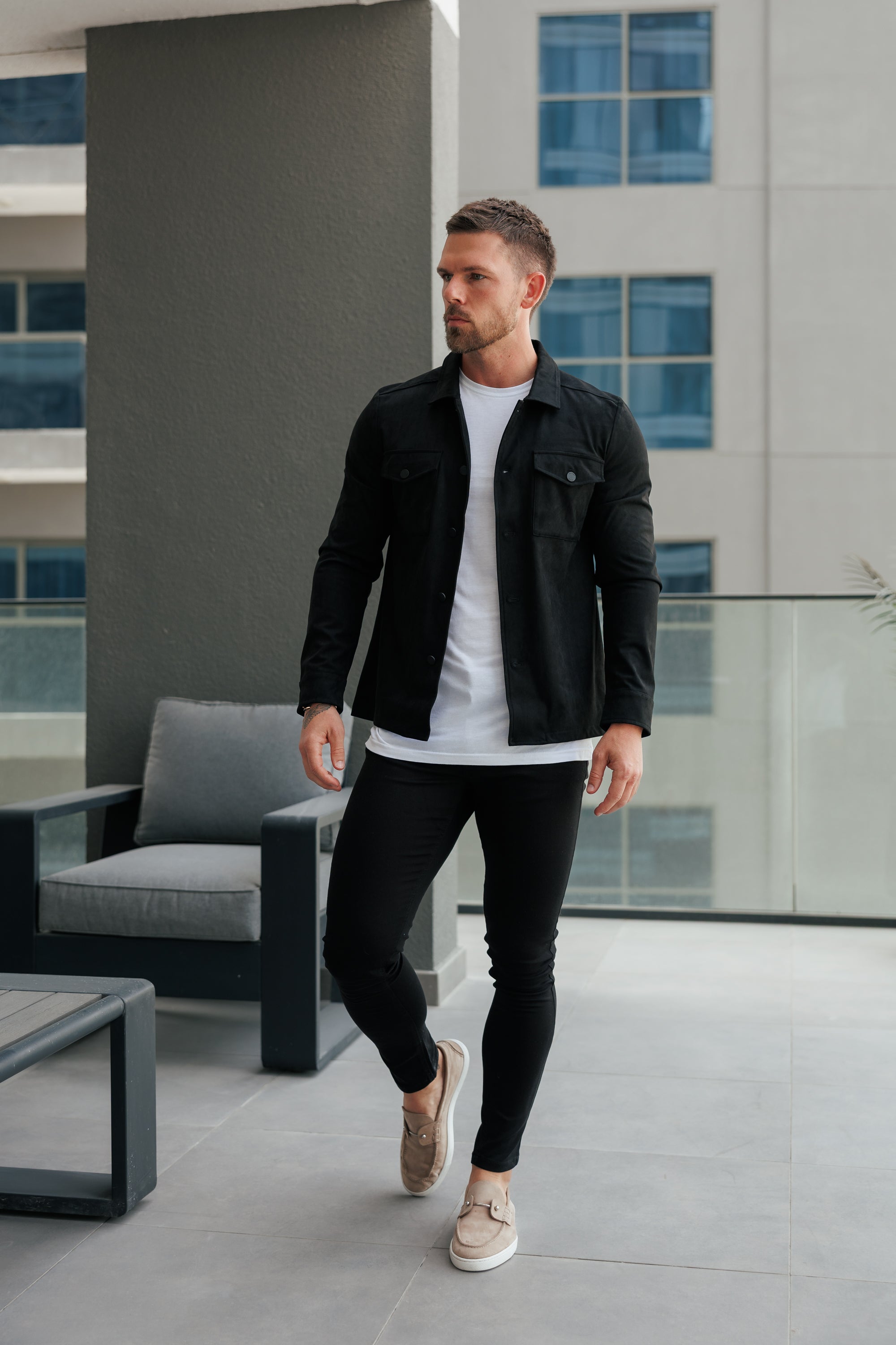 Suede Feel Button Up Jacket Black - FSN218