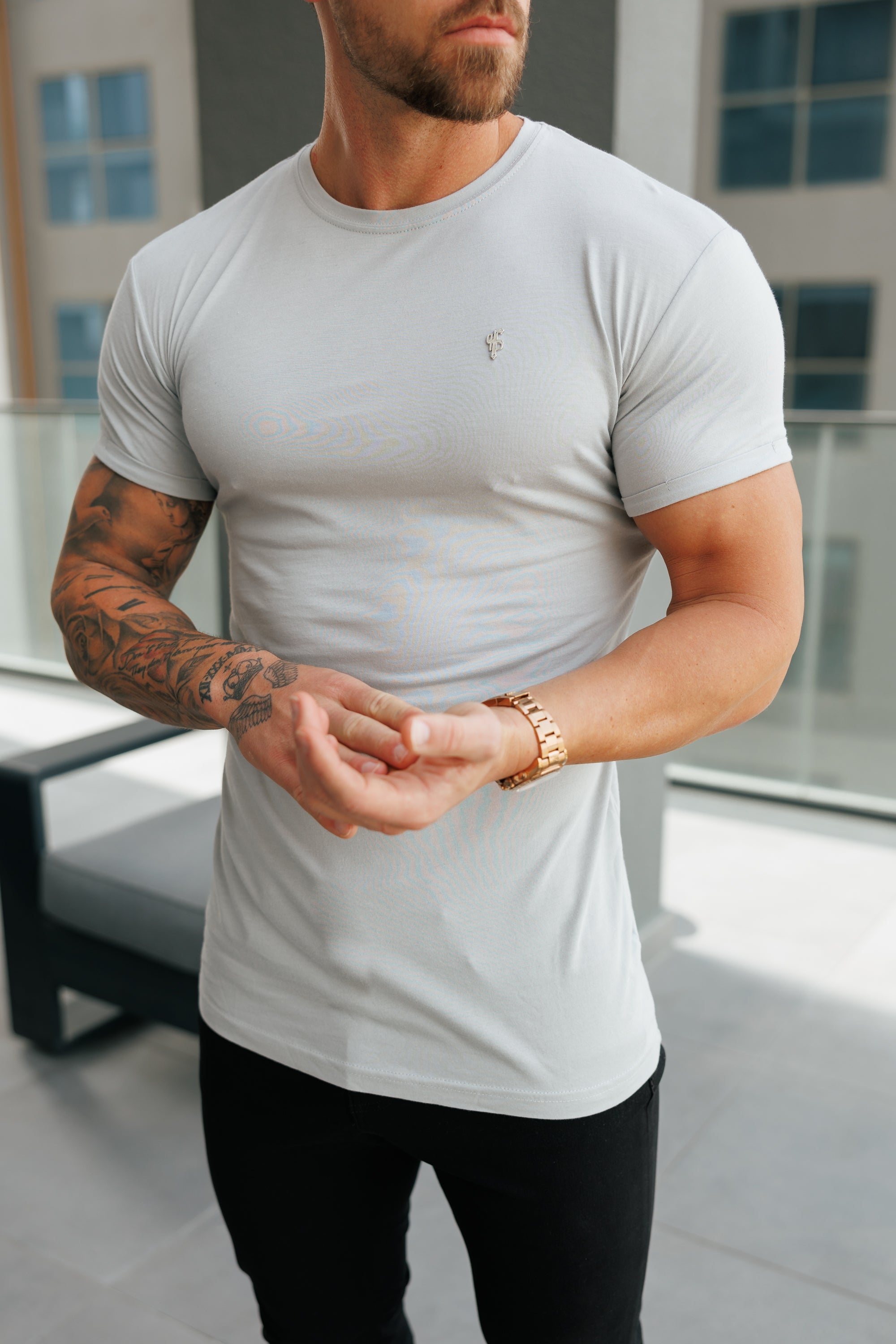 Light Grey / Silver Bamboo Crew T Shirt - FSH1211