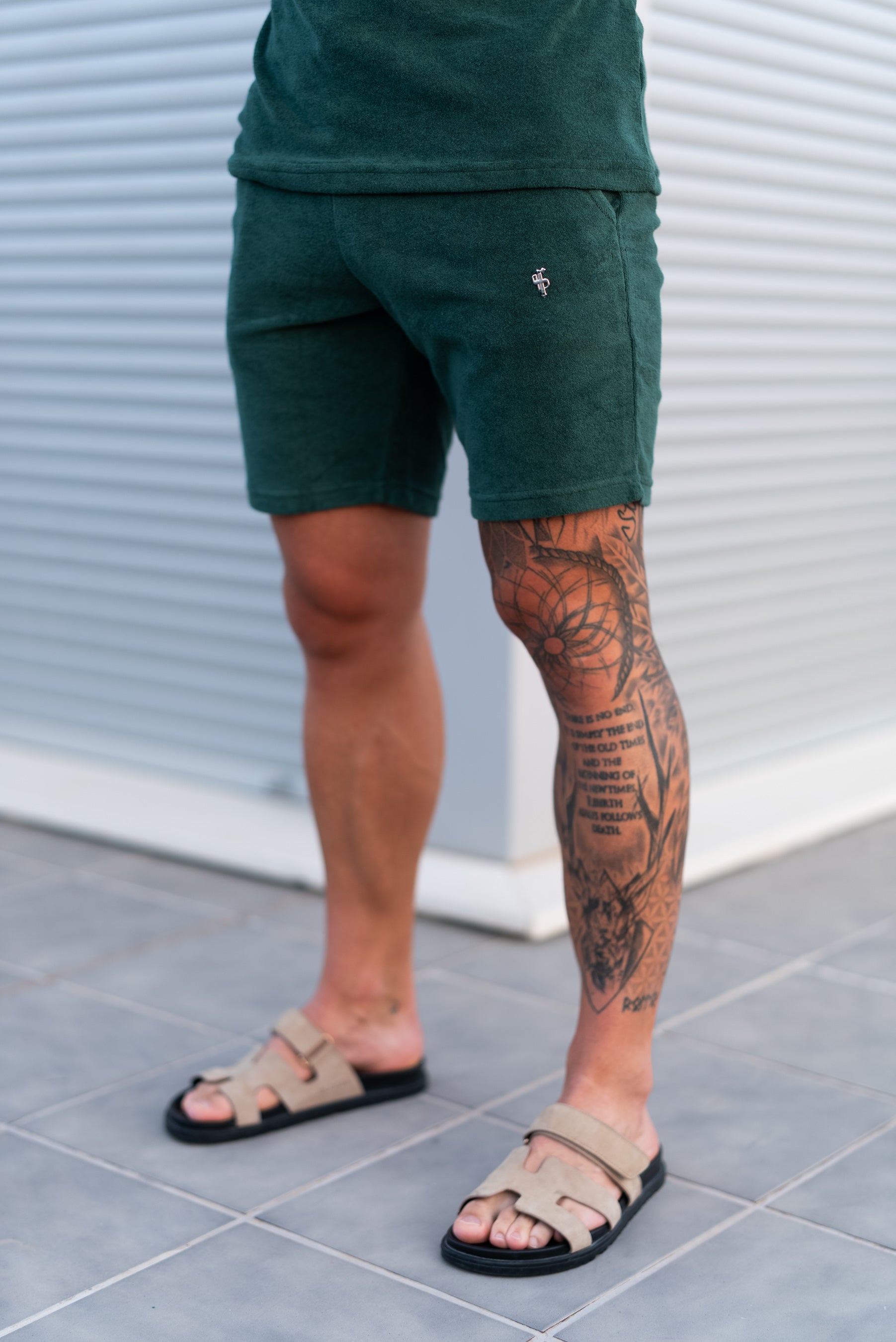 Forest Green / Silver Towelling Shorts - FSH1348