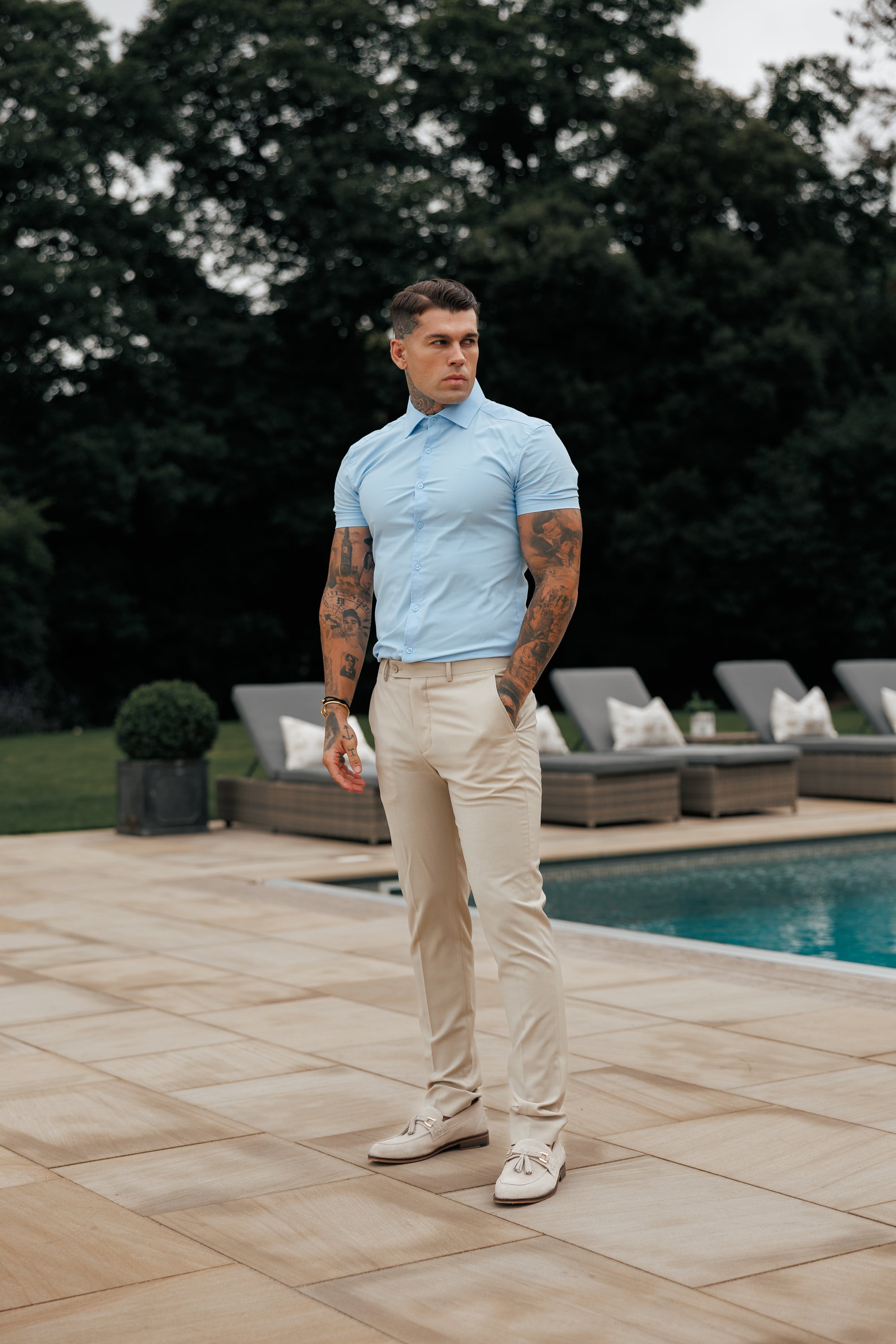 Muscle Fit Advanced Stretch Powder Blue Short Sleeve with Cutaway Collar - FS1162