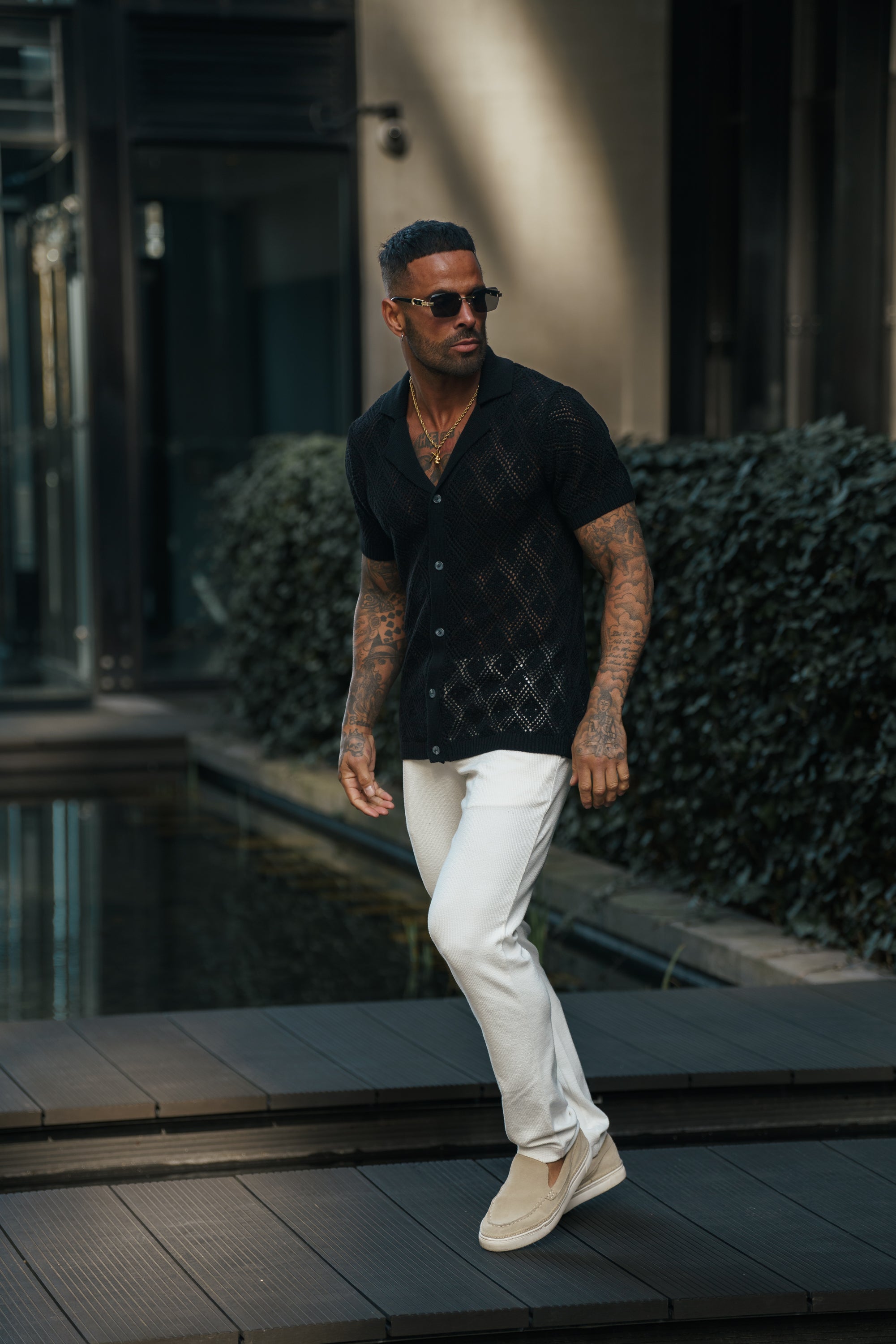 Crochet Shirt Black Short Sleeve - FSJ074