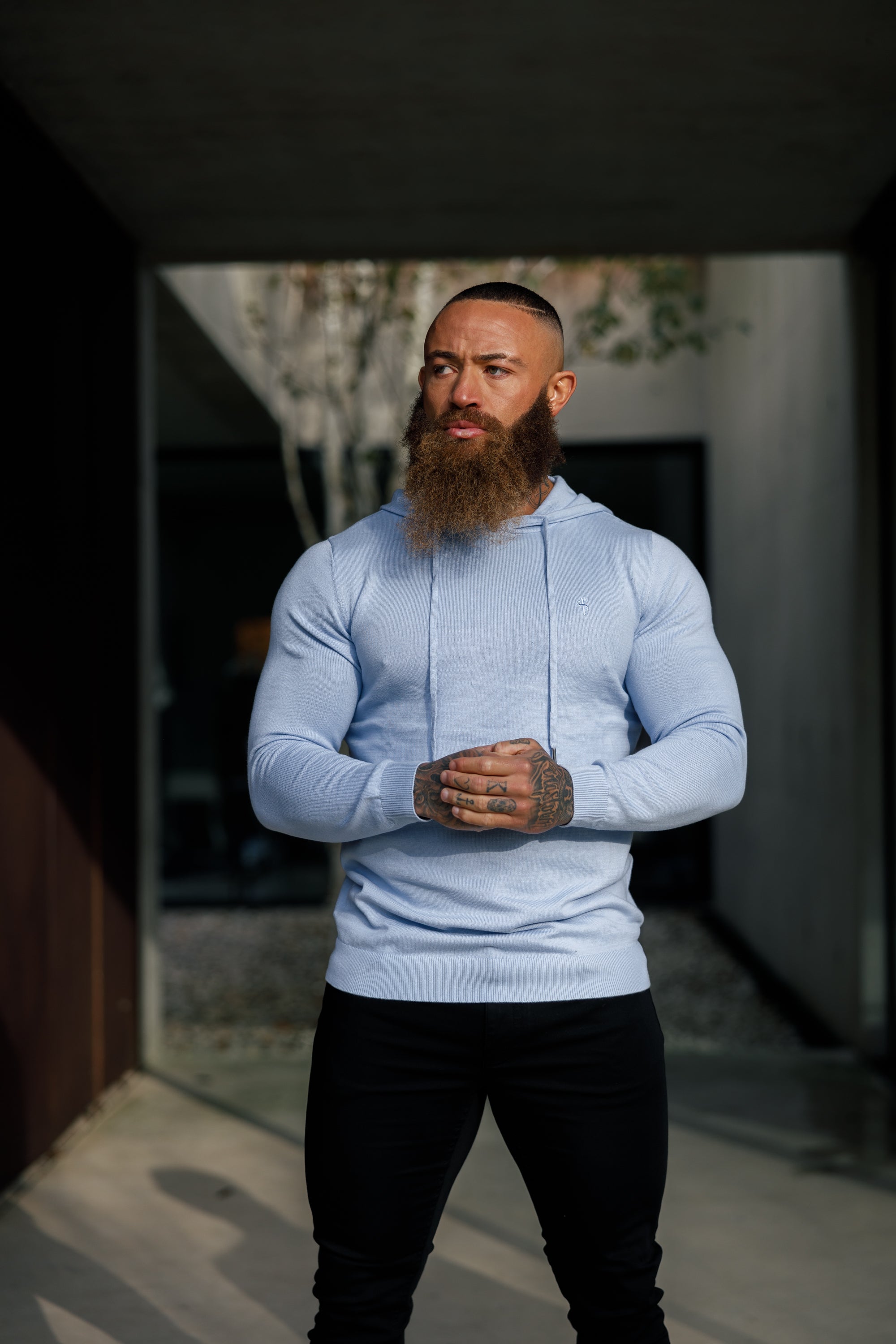 Light Blue Knitted Overhead Hoodie - FSN113