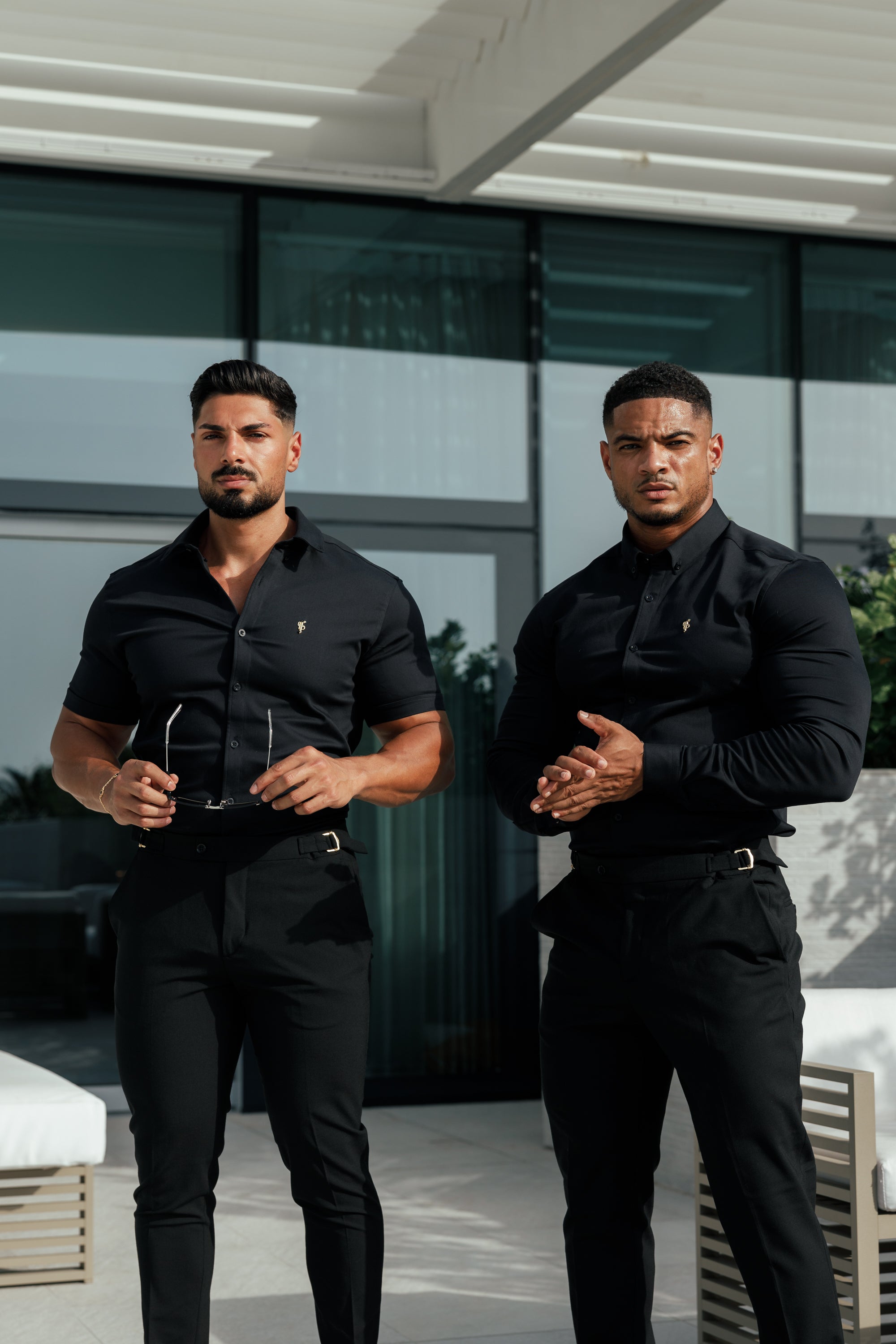 Slim Formal Black Stretch Trousers With Gold Waist Adjusters - FST036