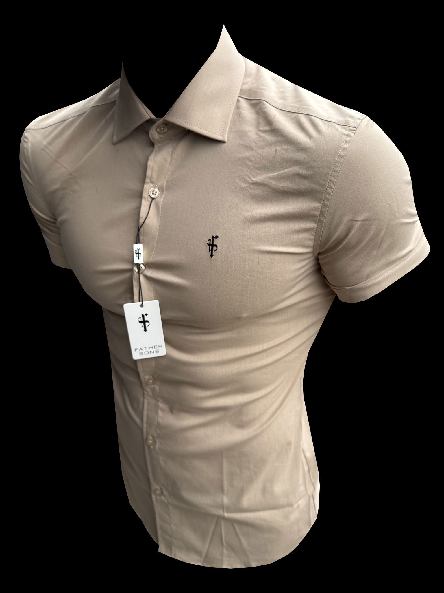 Super Slim Stretch Beige Short Sleeve with Cutaway Collar - FS1161