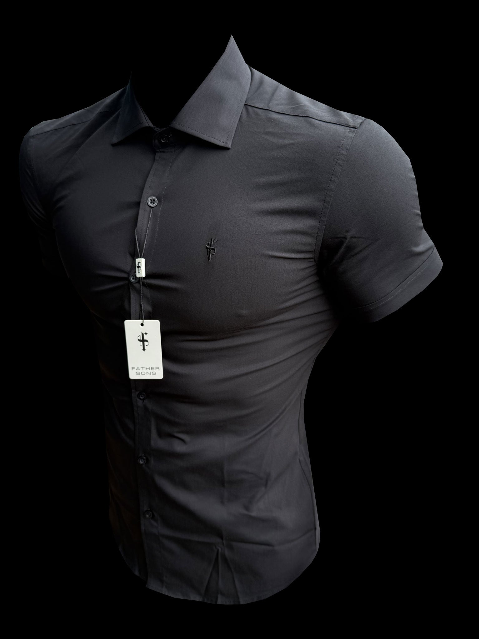 Muscle Fit Advanced Stretch Black Short Sleeve with Cutaway Collar - FS1159