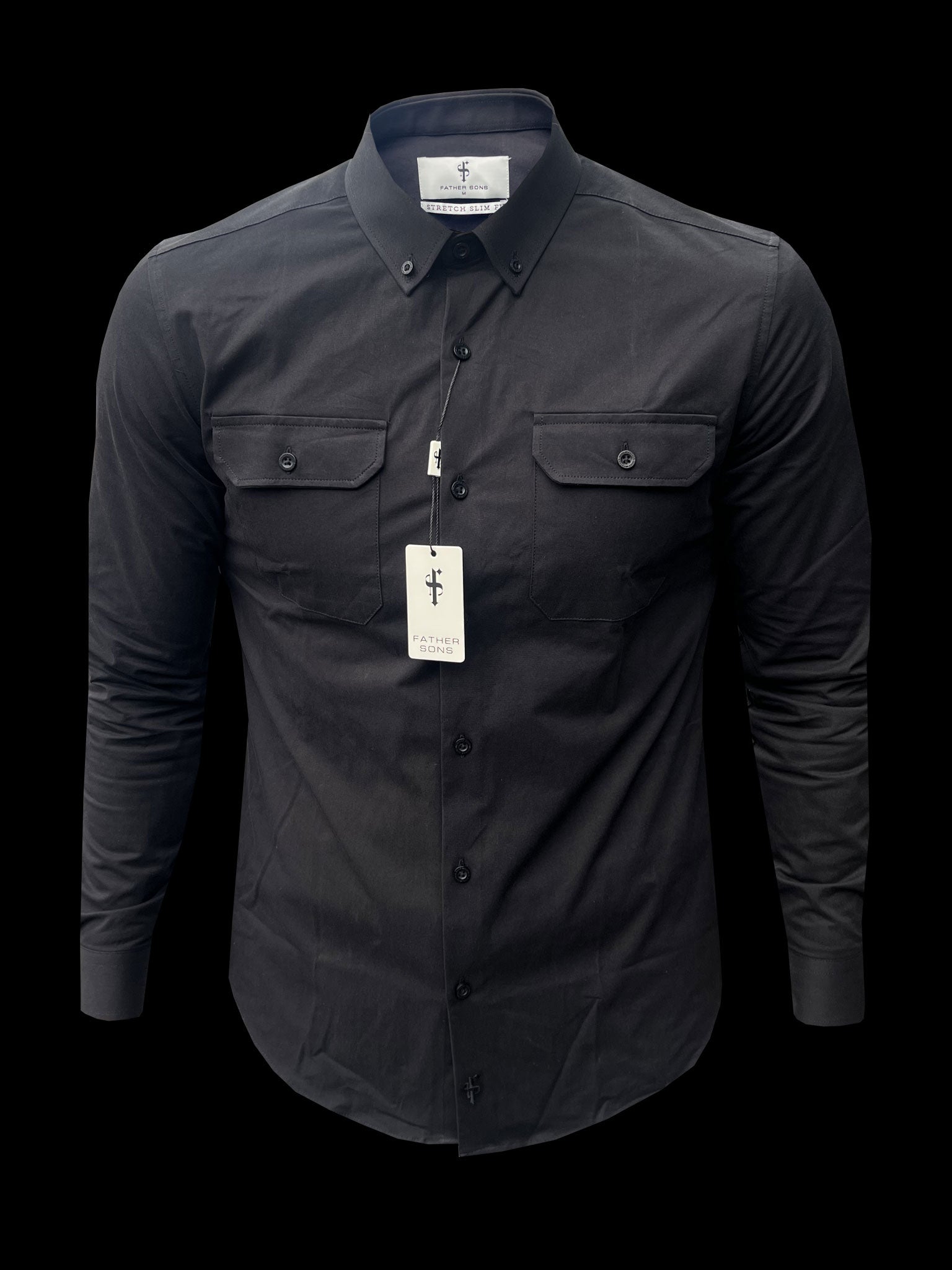 Classic Stretch LS Black with 2 Pockets and Flaps - FS1157