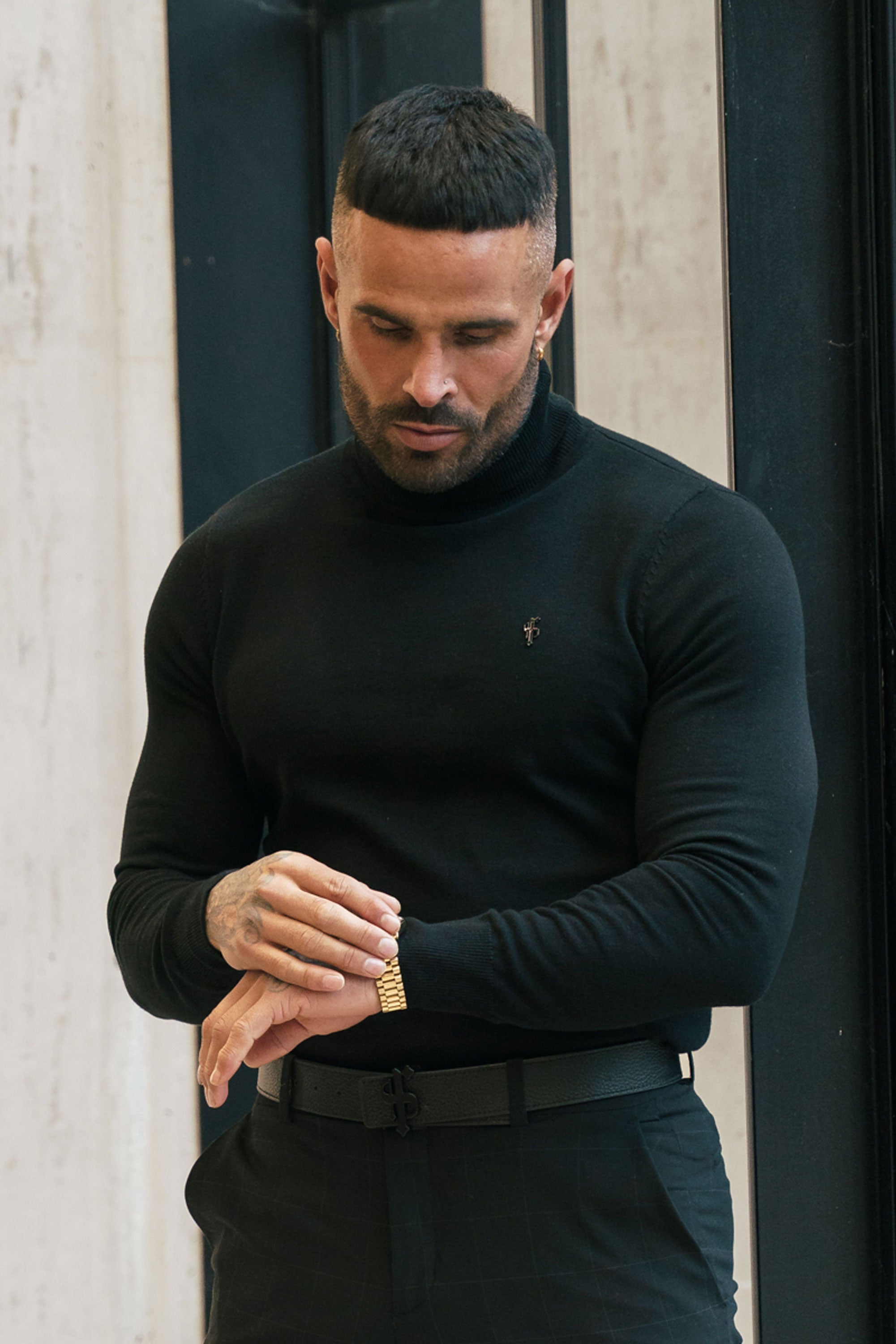 Black Roll Neck Knitted Jumper With FS Branding - FSN201