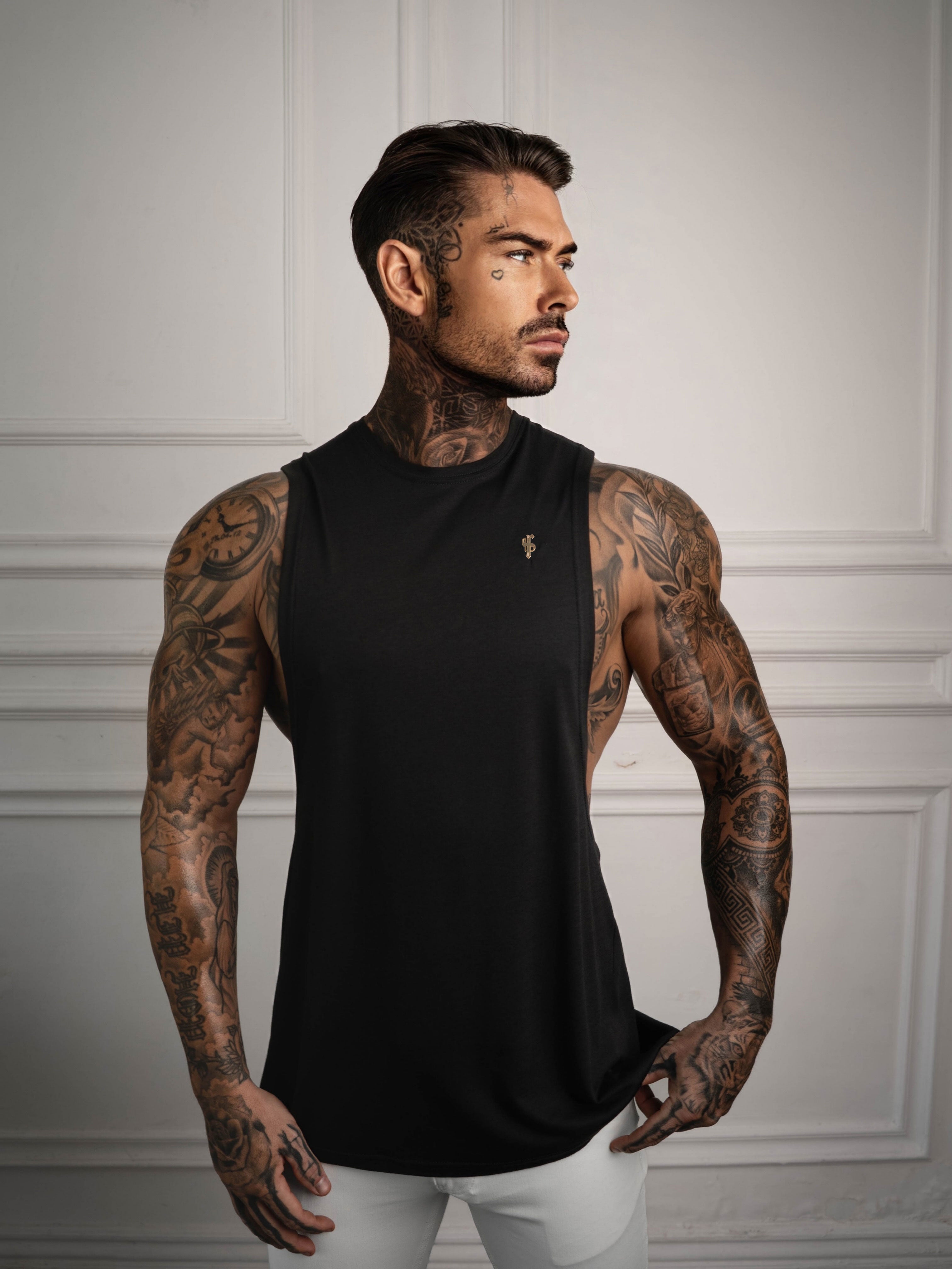 Bamboo Dropped Armhole Black / Gold Vest - FSH1376