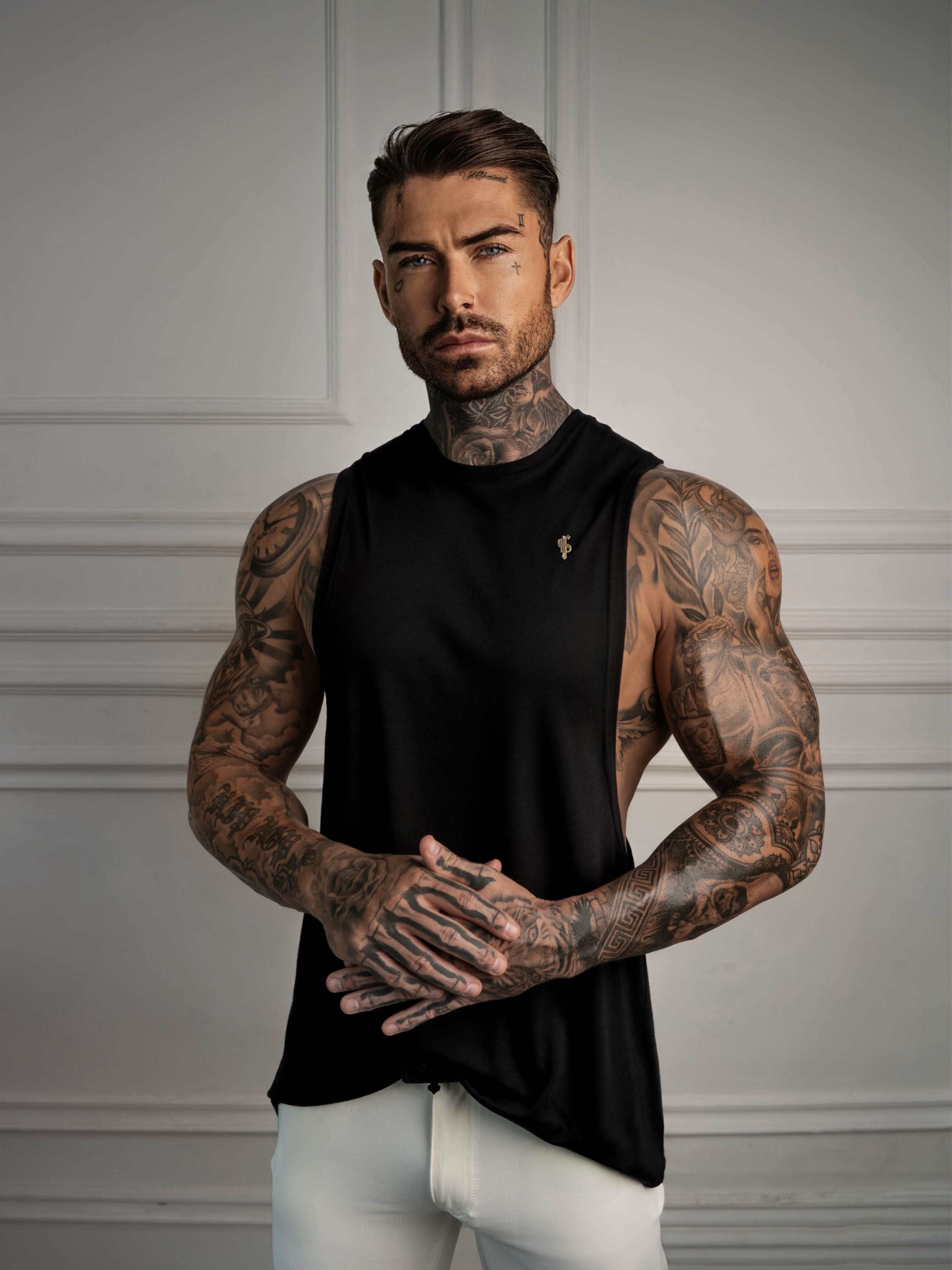 Bamboo Dropped Armhole Black / Gold Vest - FSH1376