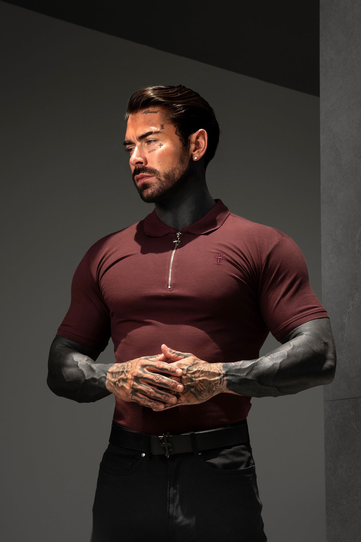 Classic Burgundy and Silver Zipped Polo Shirt - FSH1567