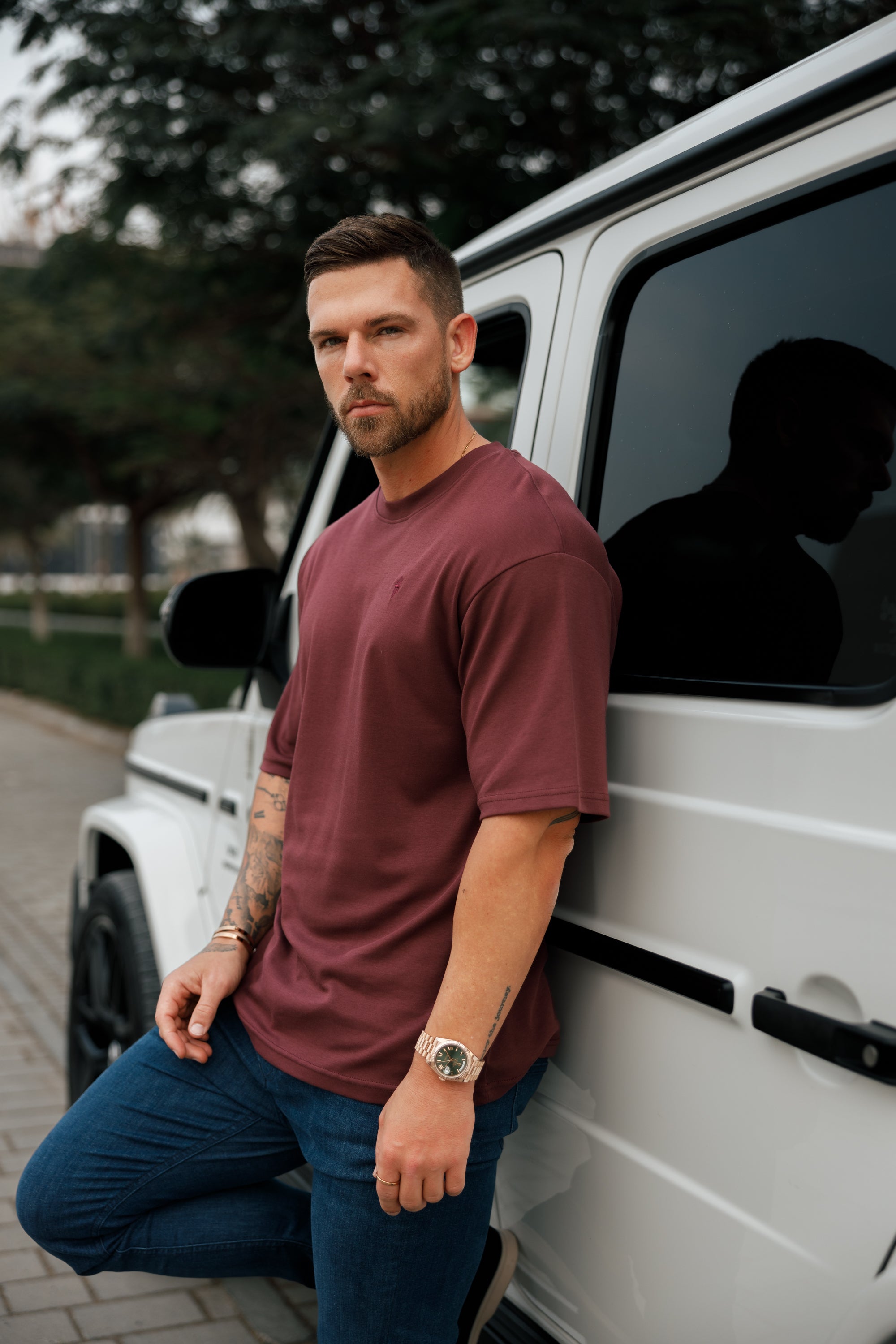 Classic Burgundy Oversized Crew T Shirt - FSH868