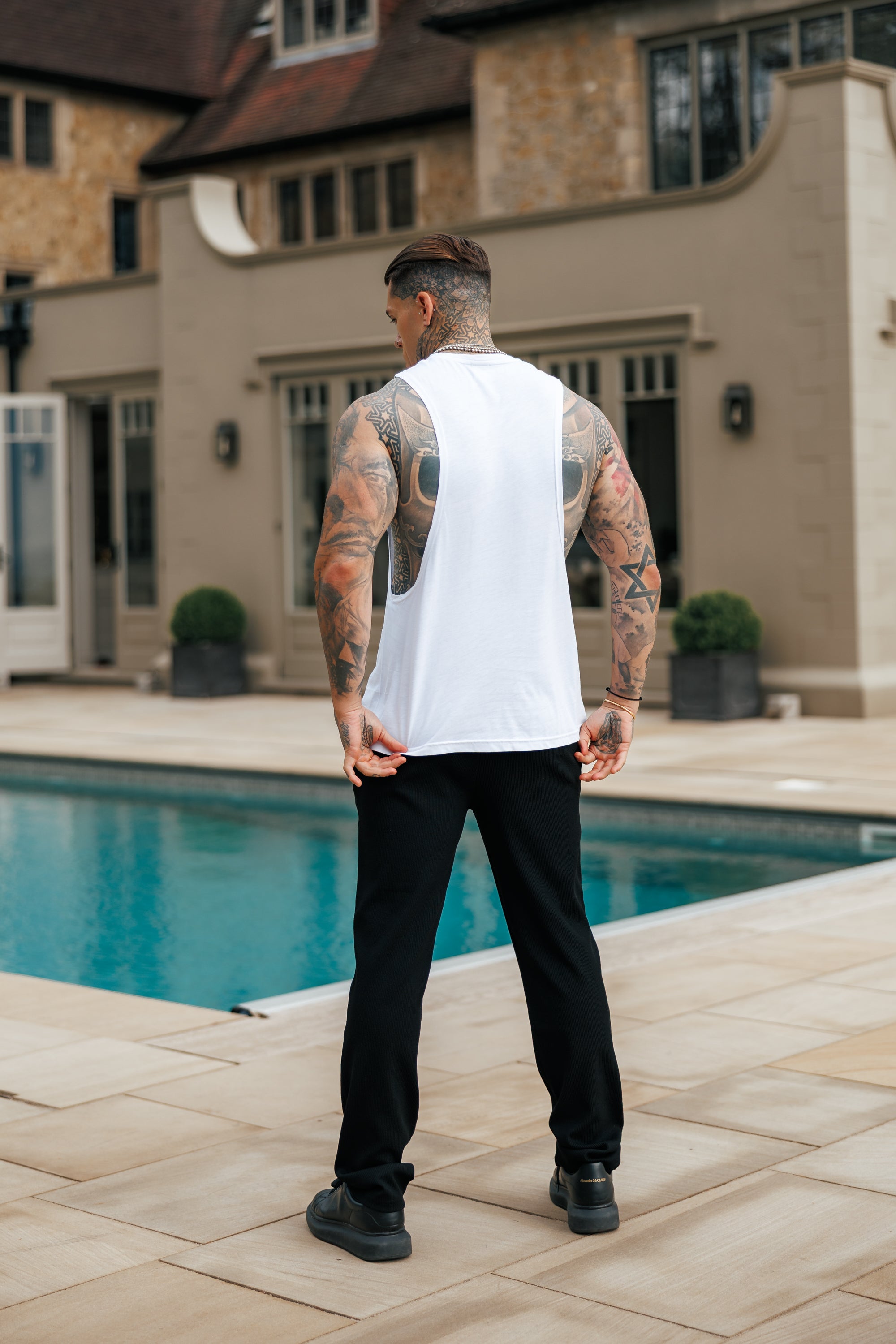 Bamboo Dropped Armhole White / Silver Vest - FSH1377