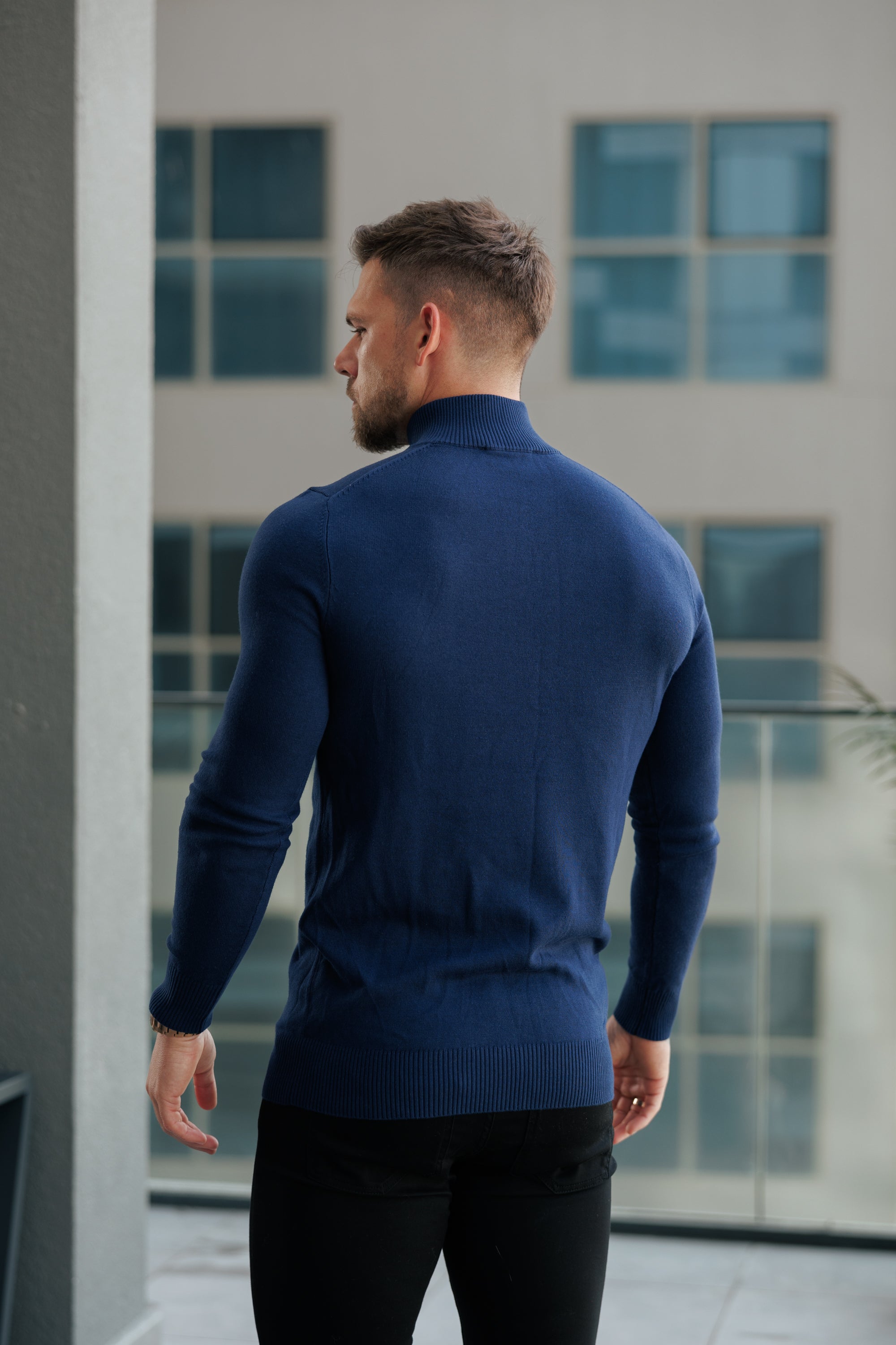 Navy Funnel Neck Knitted Jumper With FS Branding - FSN191