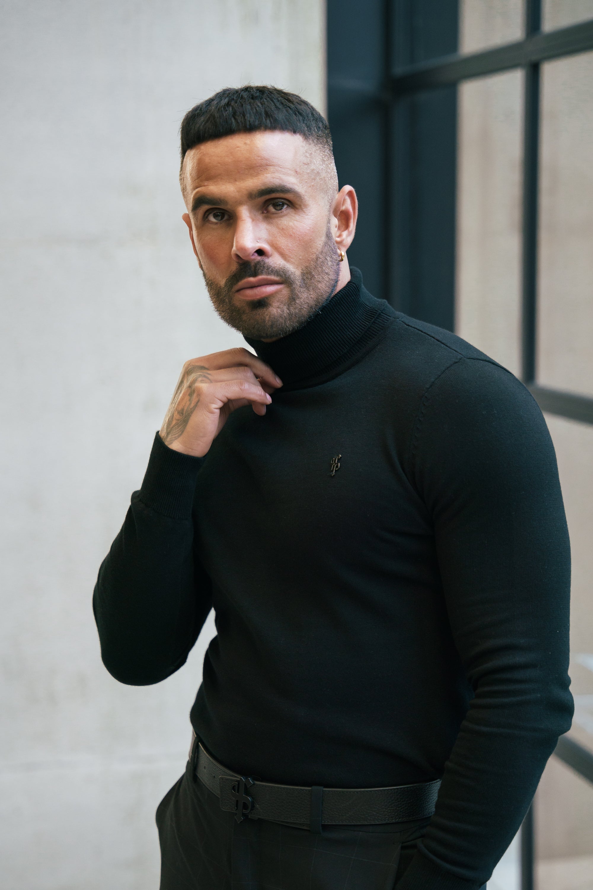 Black Roll Neck Knitted Jumper With FS Branding - FSN201