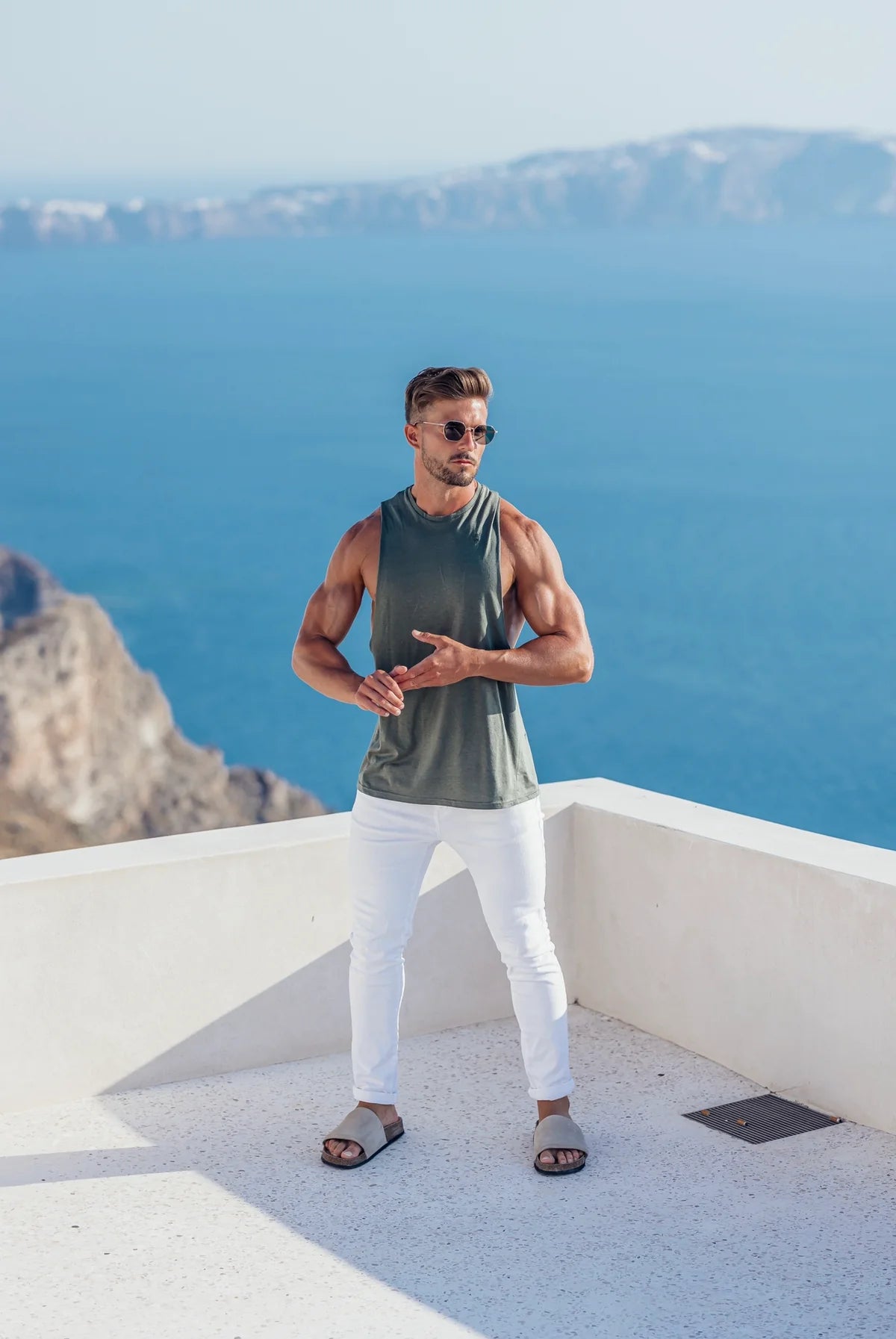 Classic Bamboo Dropped Armhole Khaki Vest - FSH1343