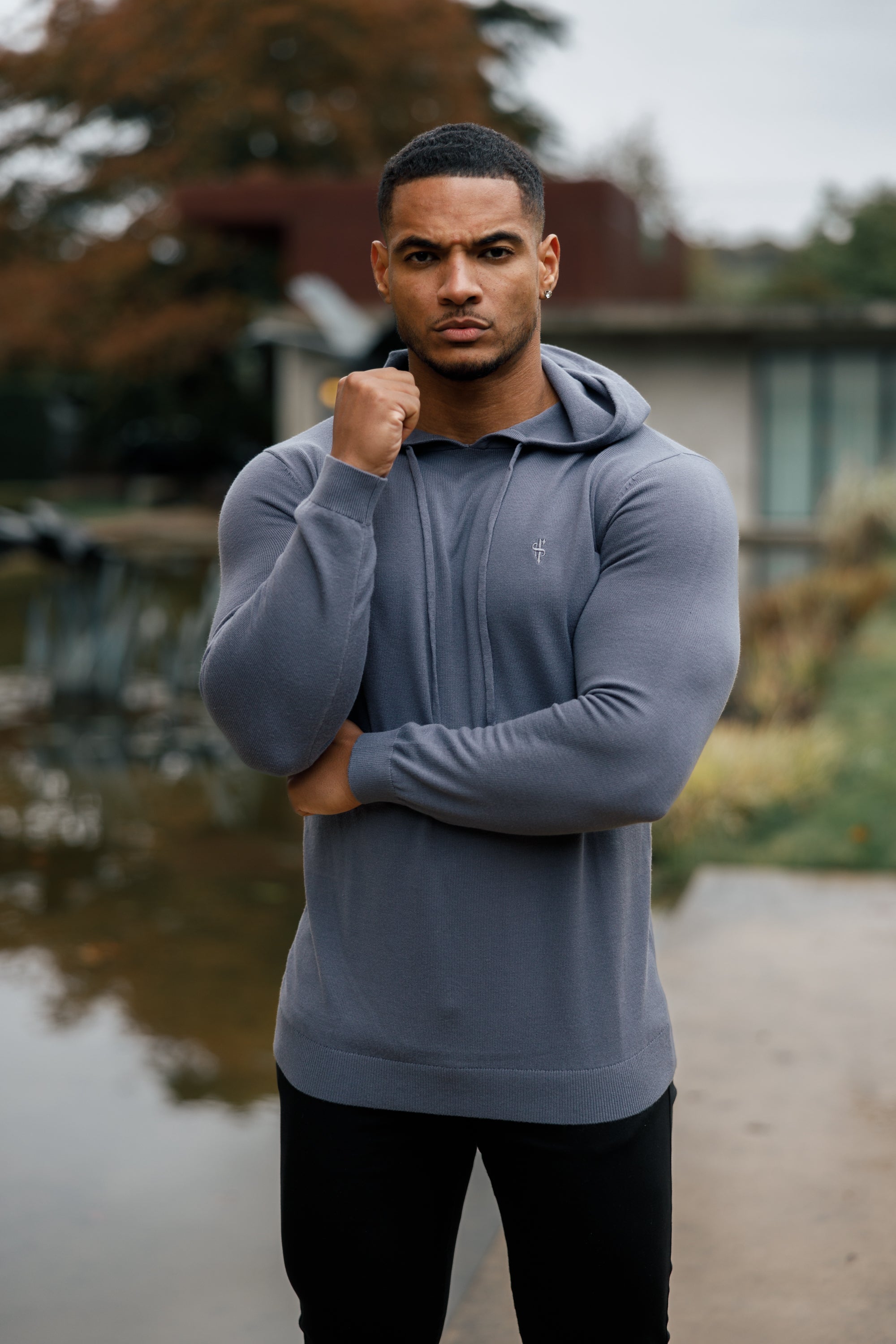 Gunmetal Knitted Overhead Hoodie - FSN114