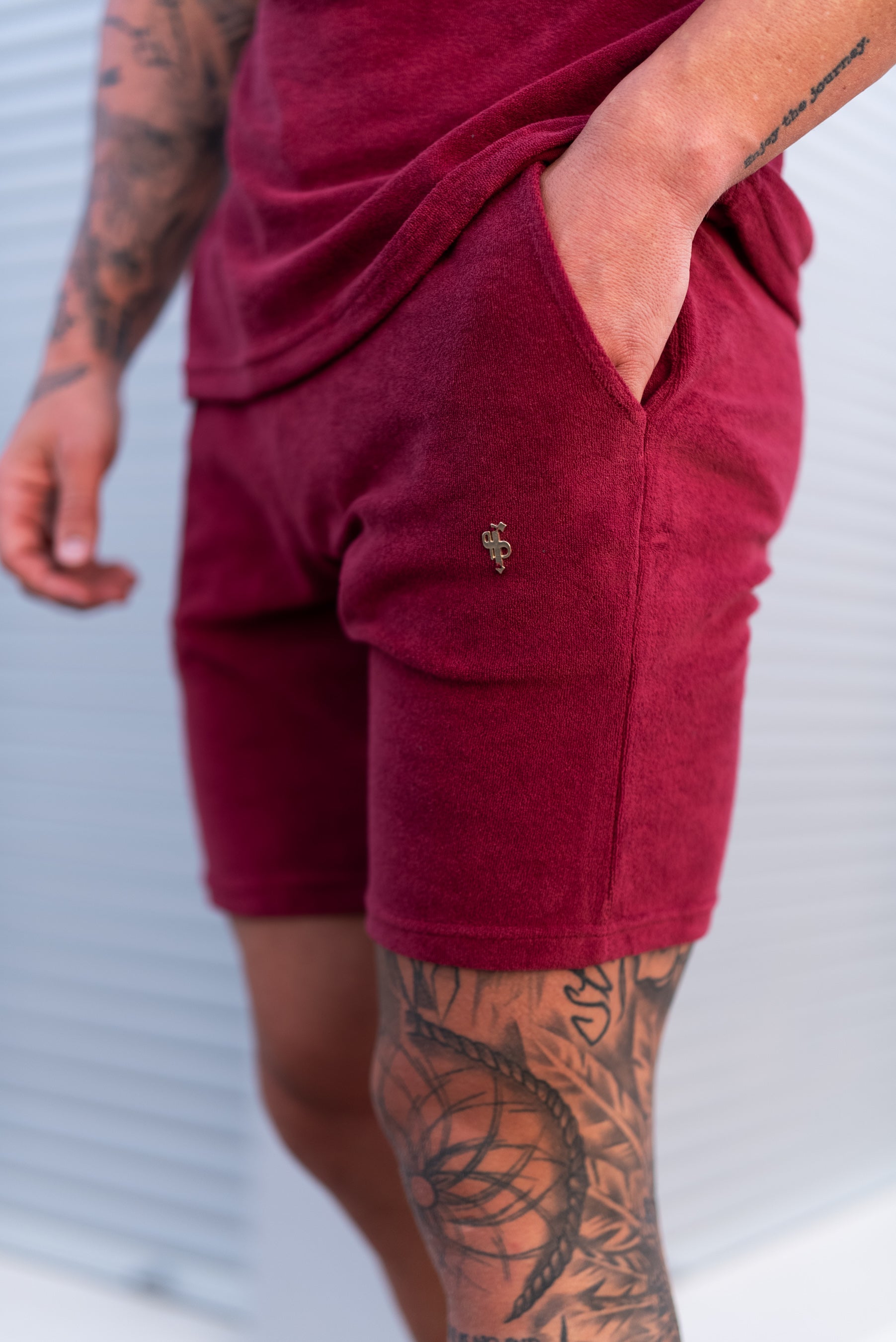 Burgundy / Silver Towelling Shorts - FSH1350
