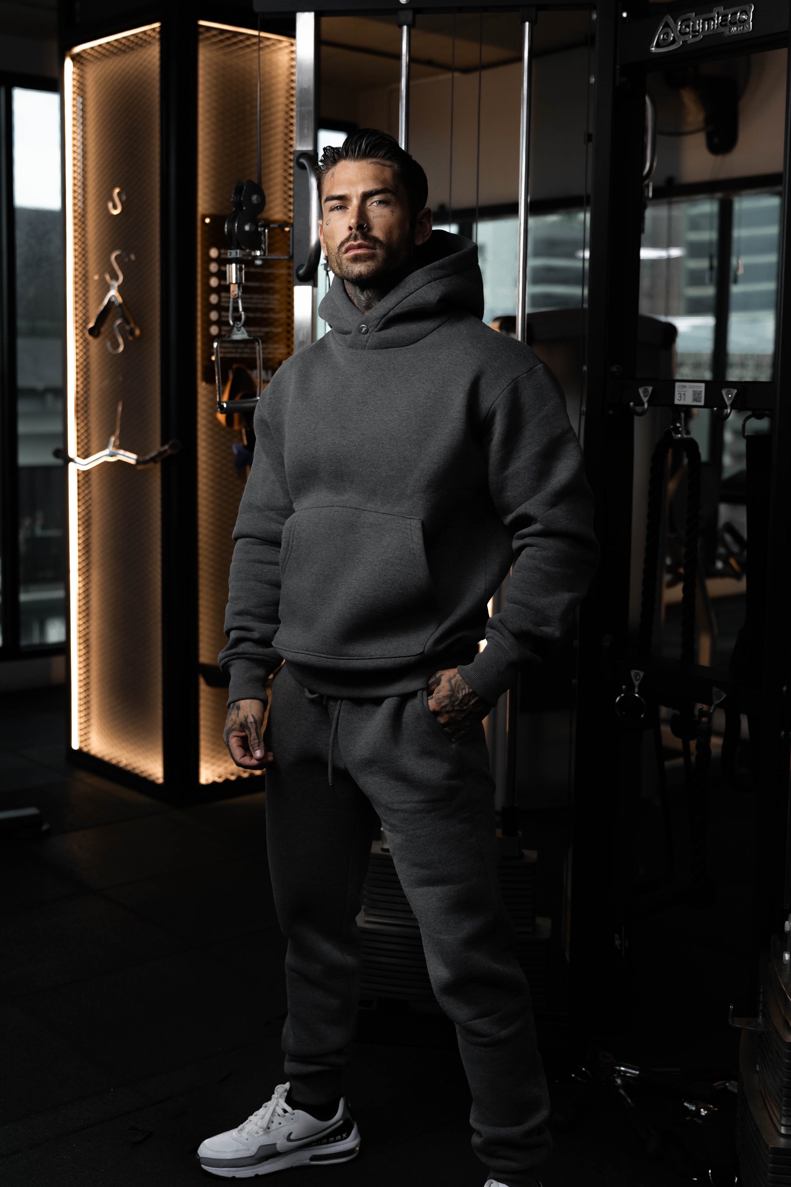 Charcoal Oversized Hoodie With Functional FS Stud - FSR007