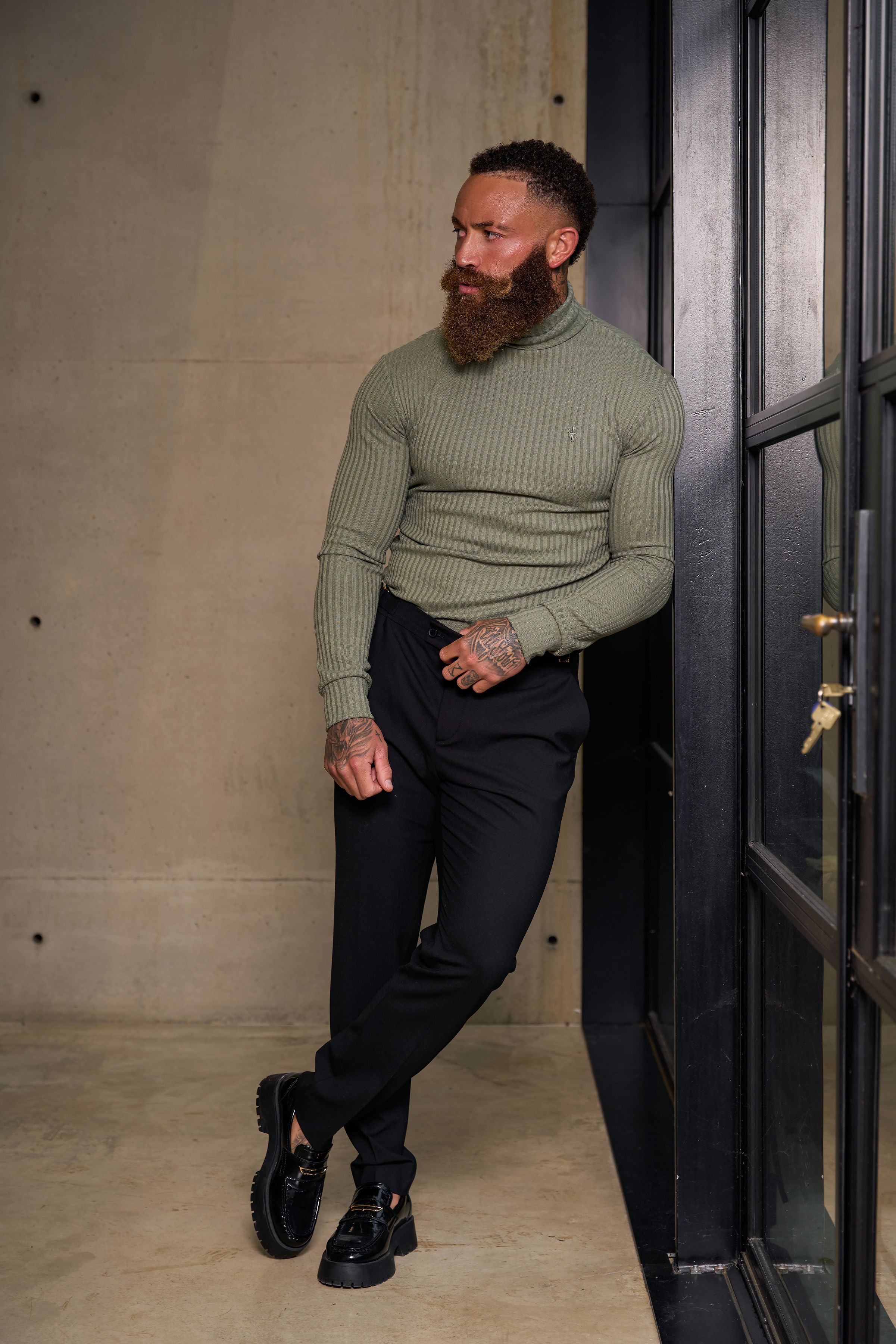 Classic Olive Ribbed Knit Roll-neck Jumper - FSH1300