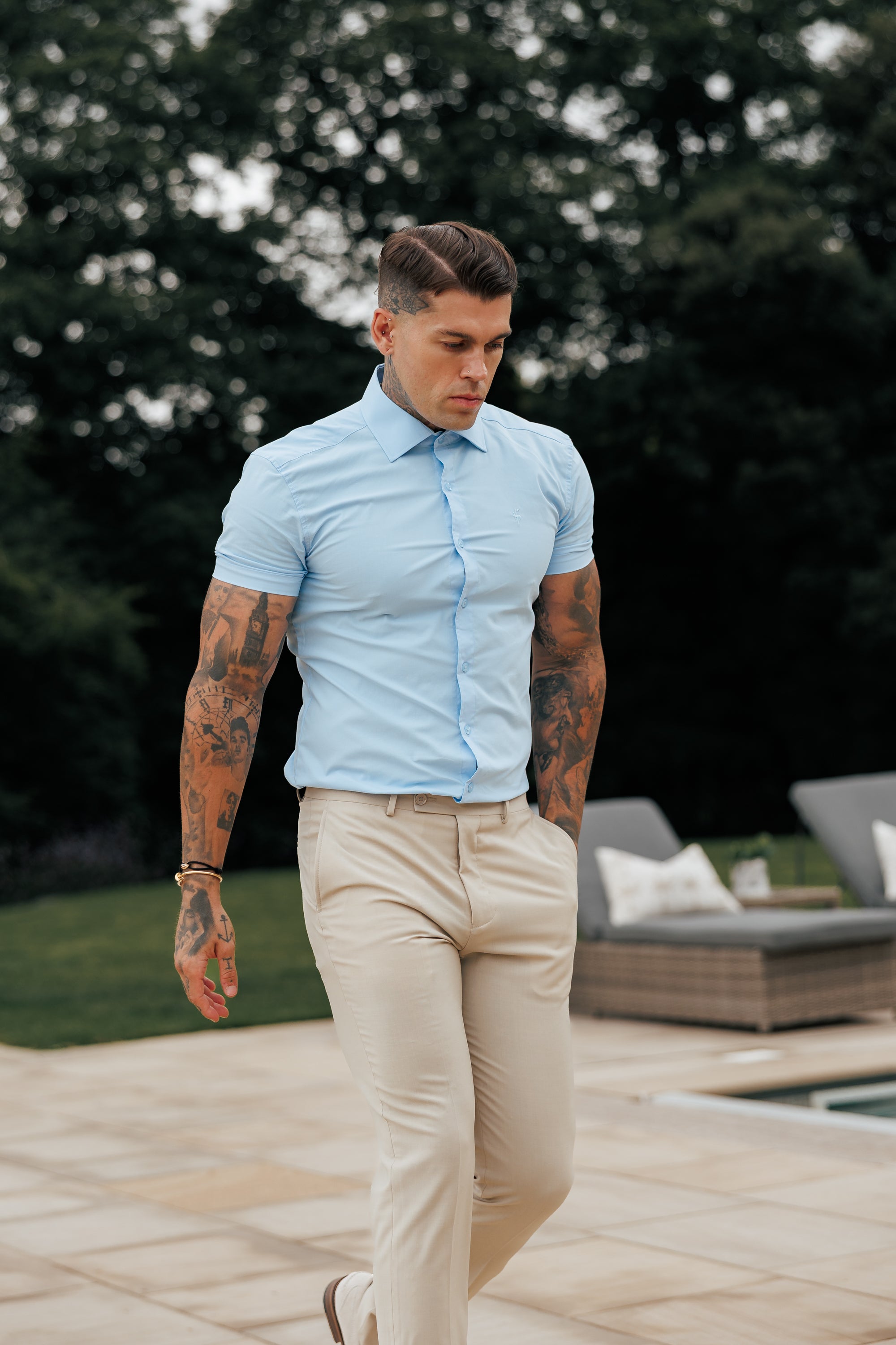 Muscle Fit Advanced Stretch Powder Blue Short Sleeve with Cutaway Collar - FS1162