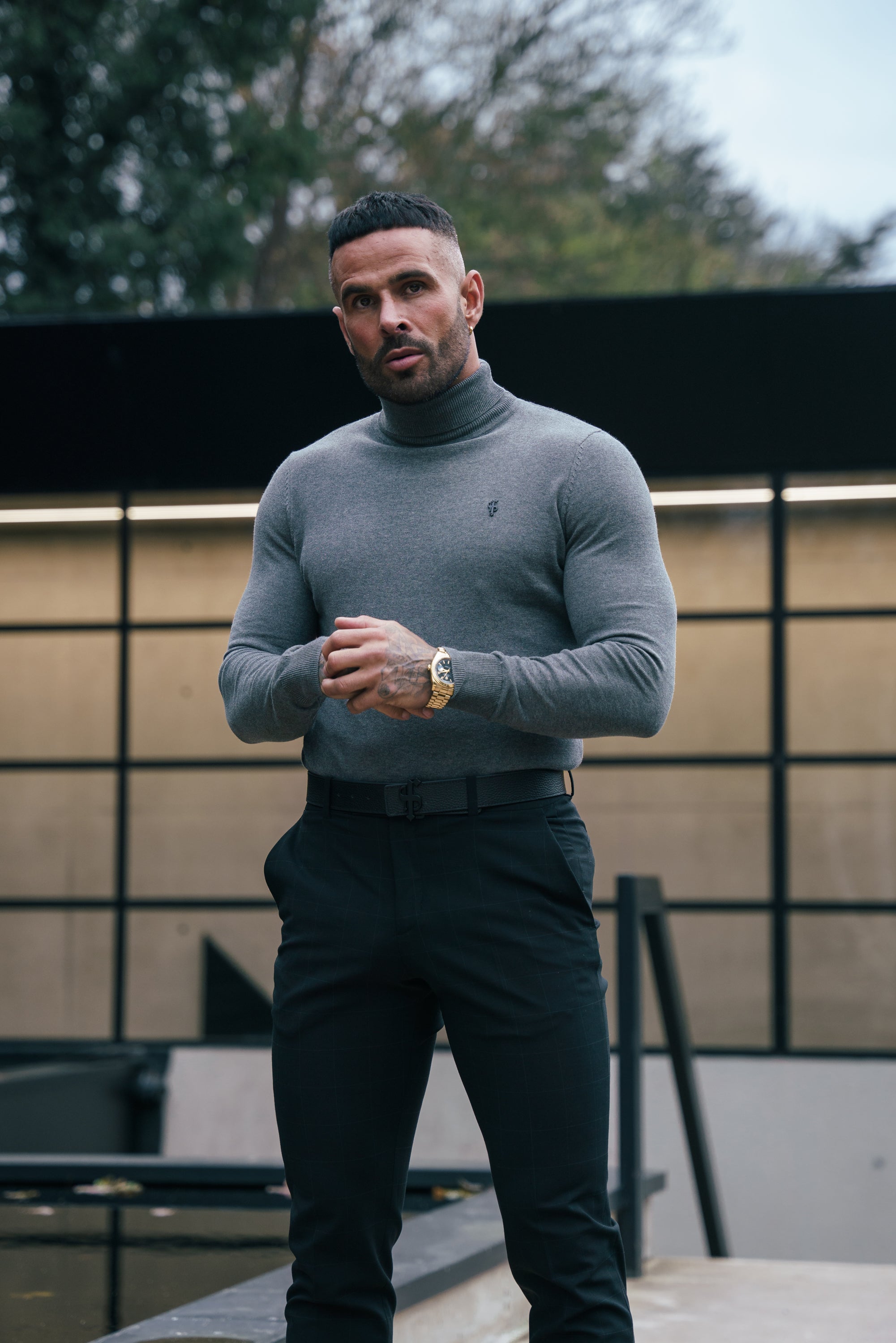 Charcoal Roll Neck Knitted Jumper With FS Branding - FSN207