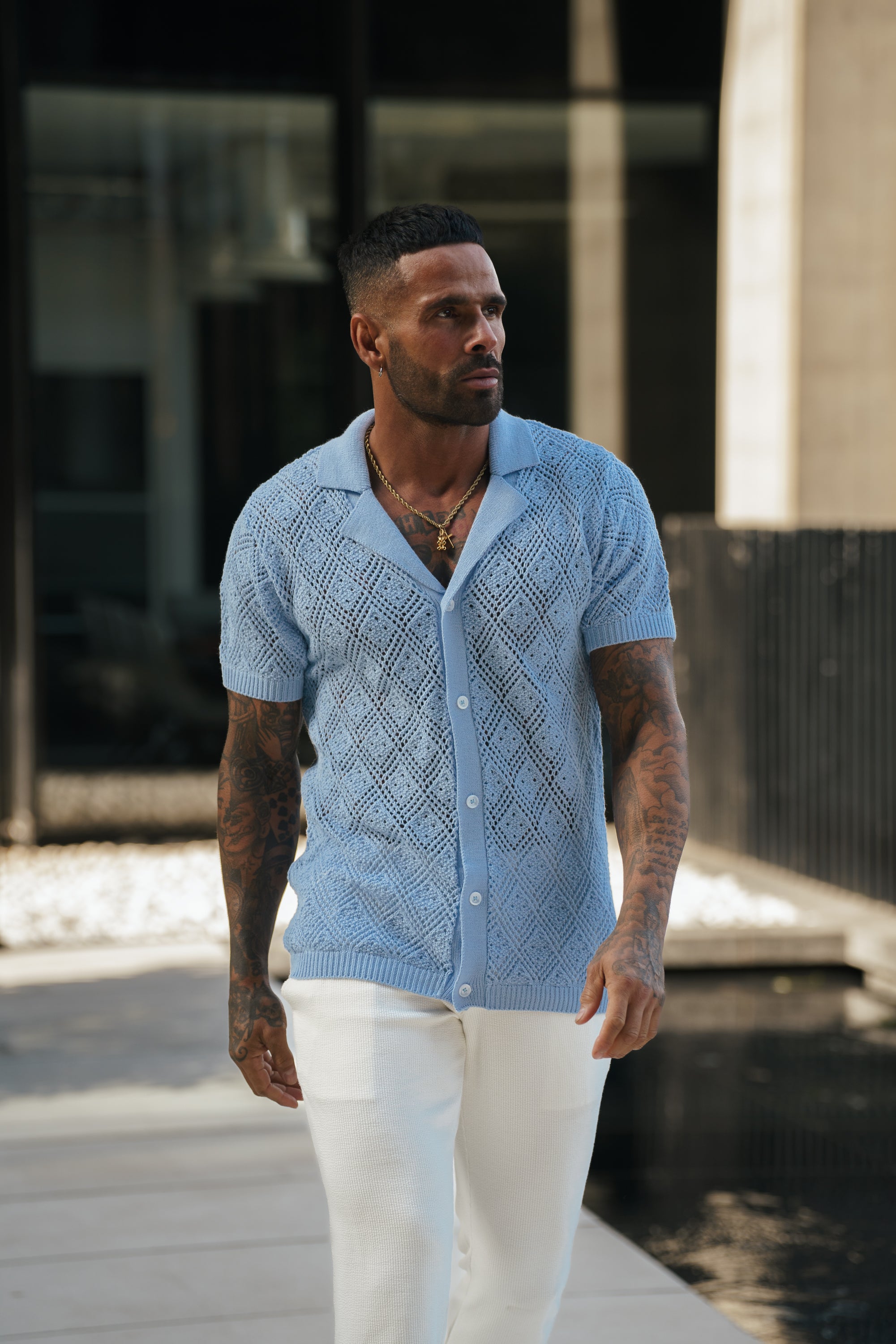 Crochet Shirt Morning Blue Short Sleeve - FSJ080