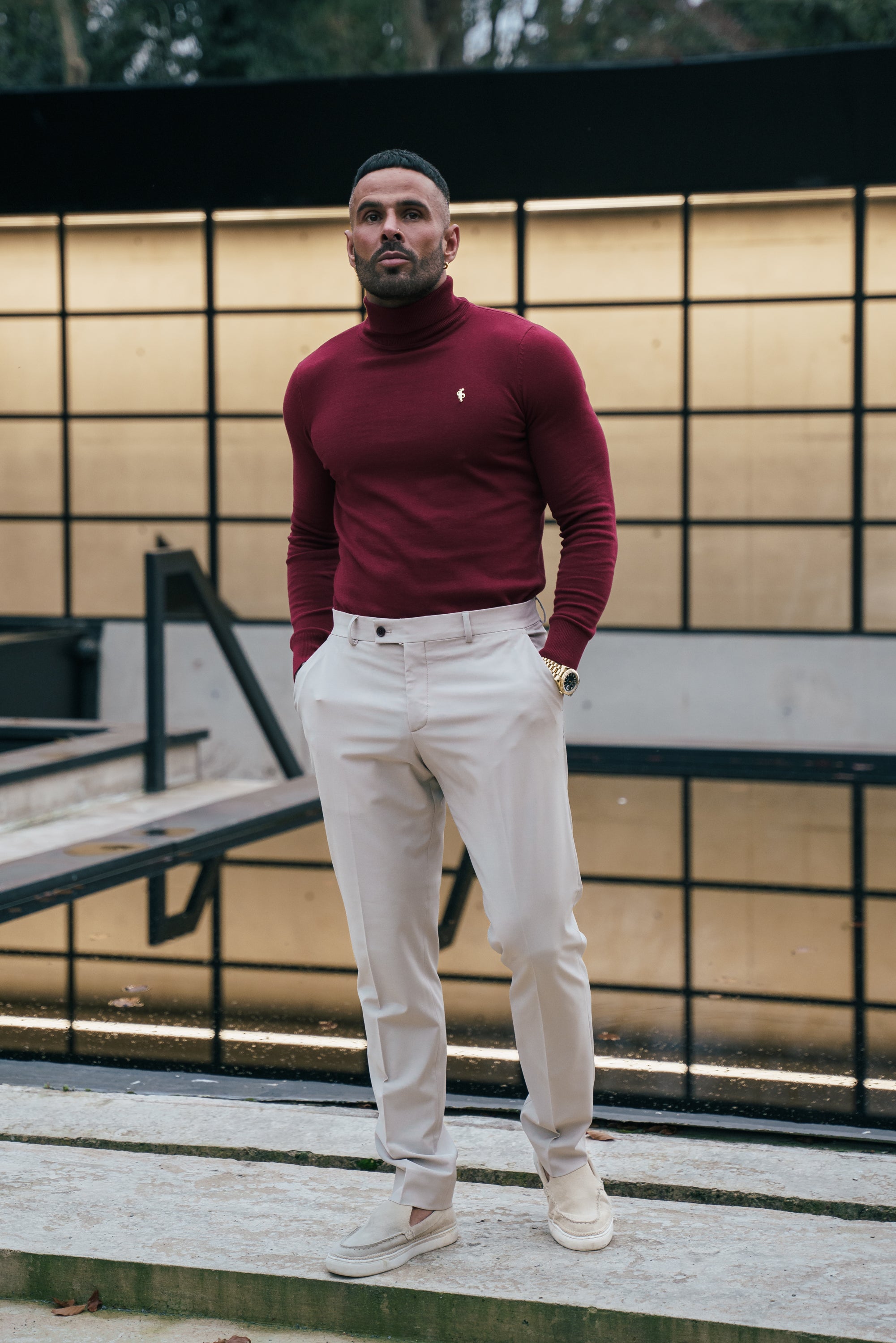 Brick Red Roll Neck Knitted Jumper With FS Branding - FSN203