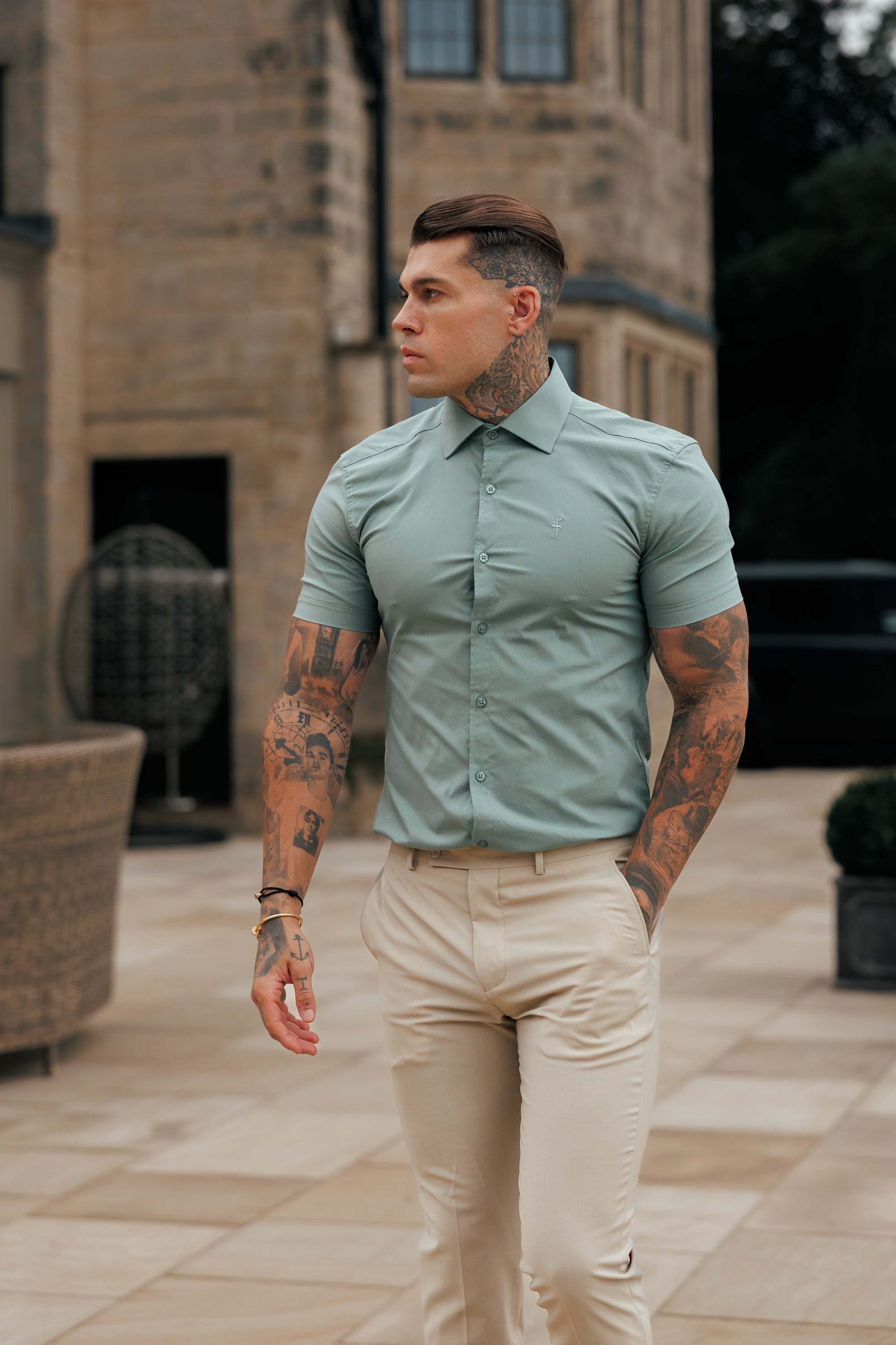 Muscle Fit Advanced Stretch Khaki Short Sleeve with Cutaway Collar - FS1204