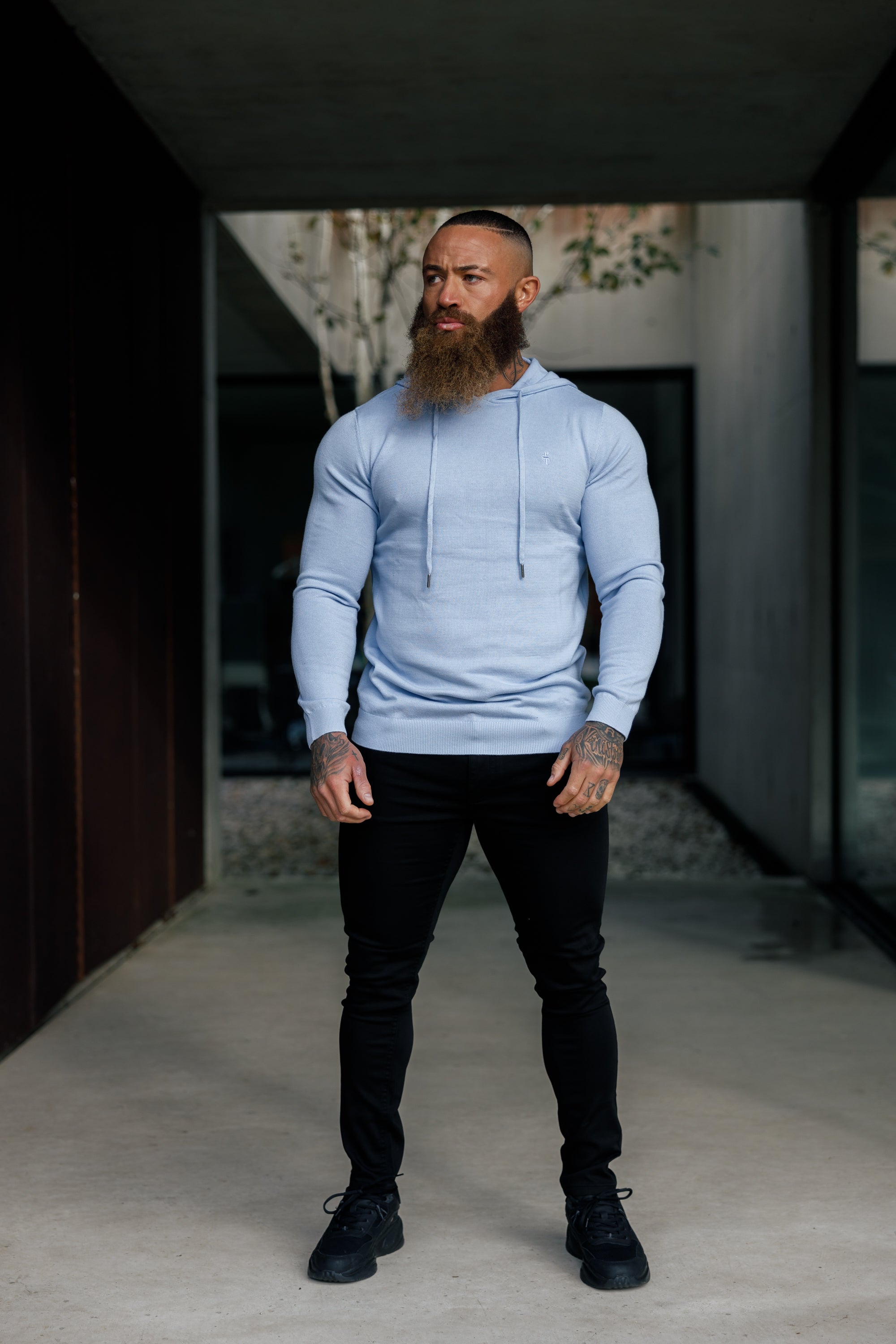 Light Blue Knitted Overhead Hoodie - FSN113