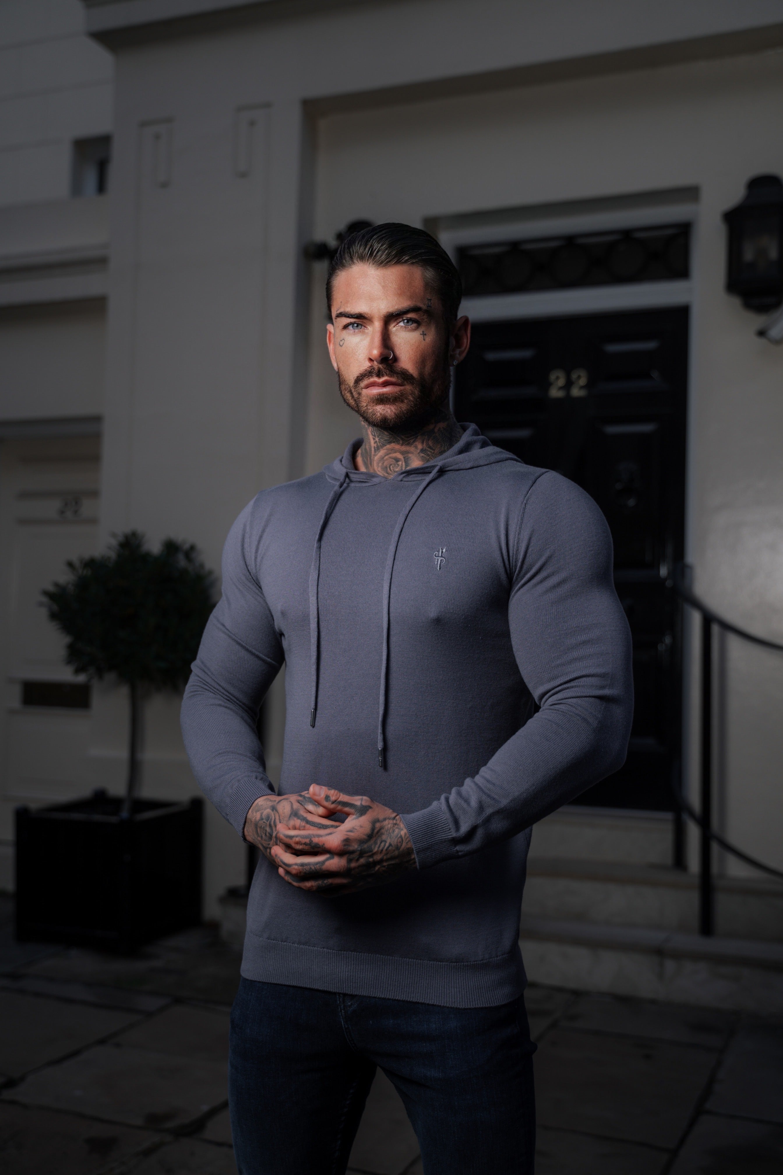 Gunmetal Knitted Overhead Hoodie - FSN114