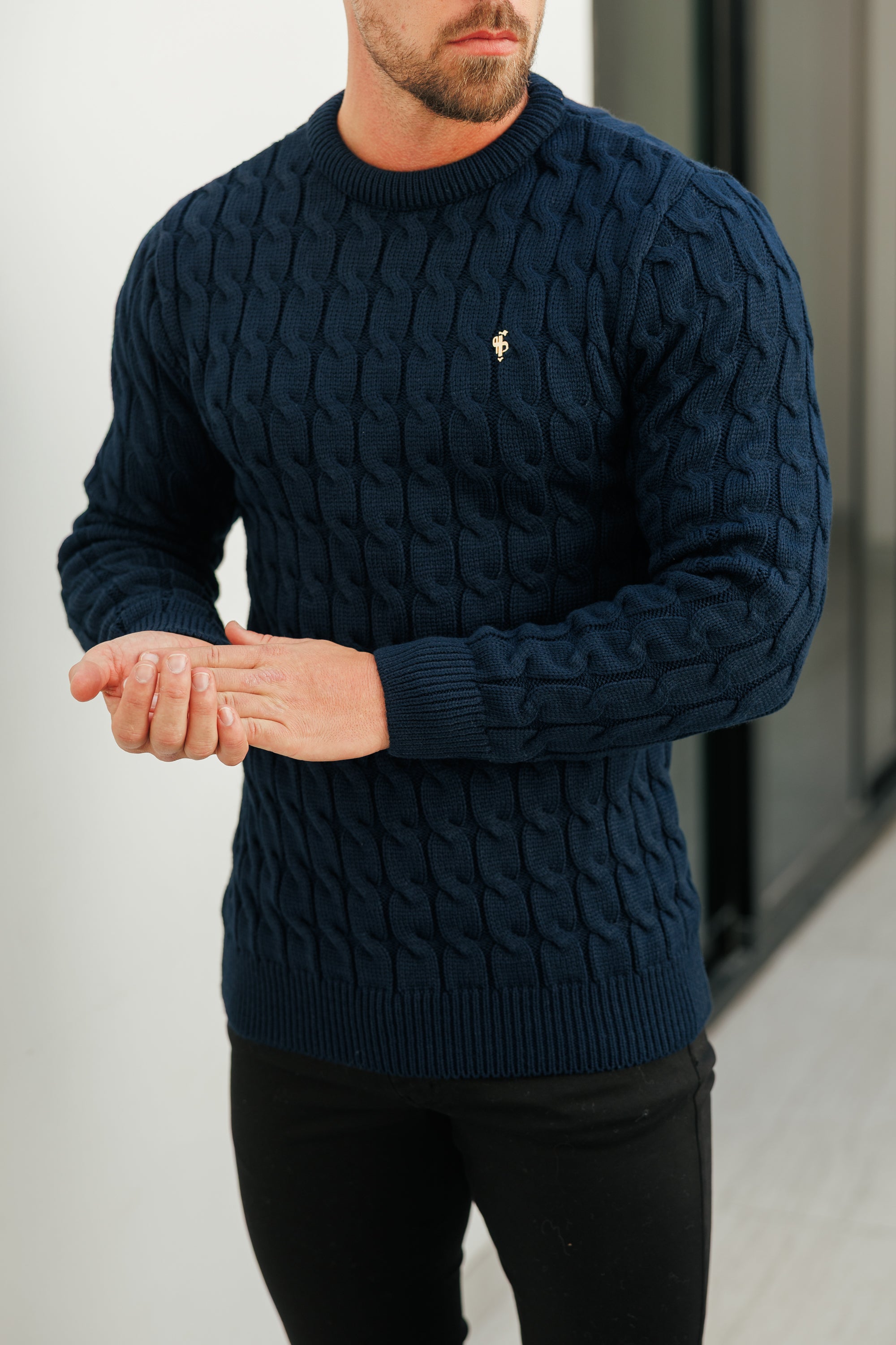 Link Weave Knit Navy Crew Neck Jumper - FSJ125