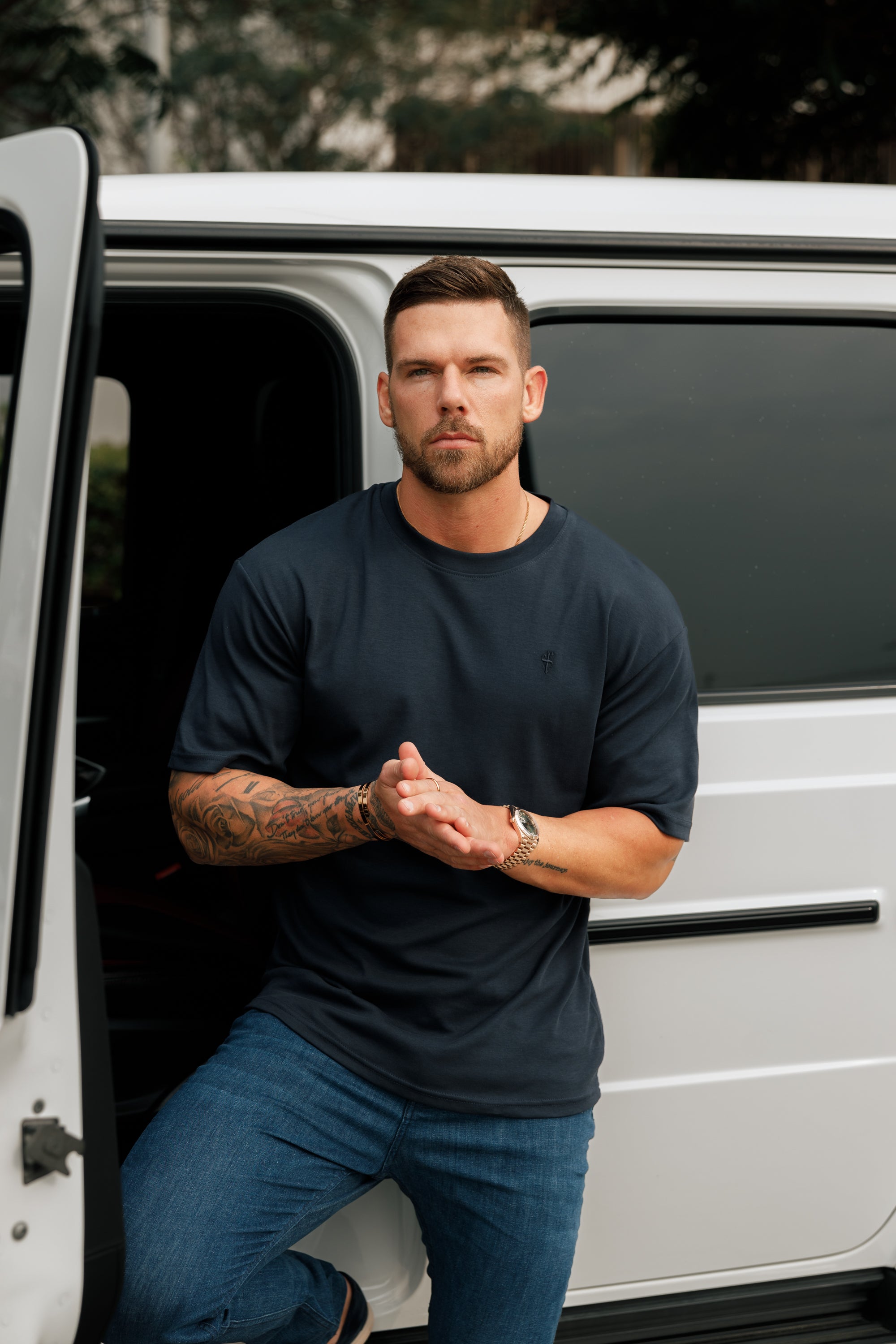 Classic Navy Oversized Crew T Shirt - FSH866