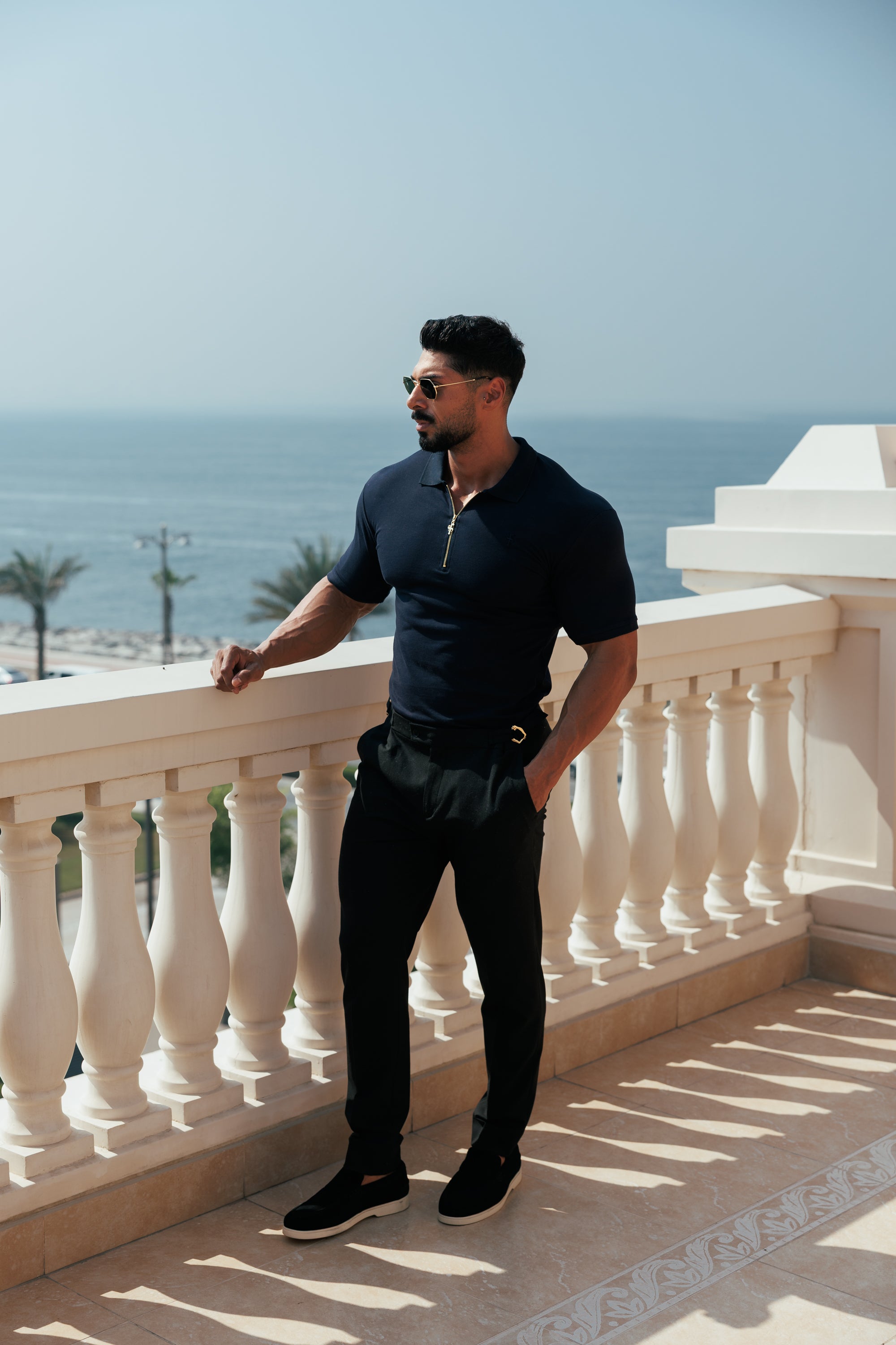 Classic Navy and Gold Zipped Polo Shirt - FSH809