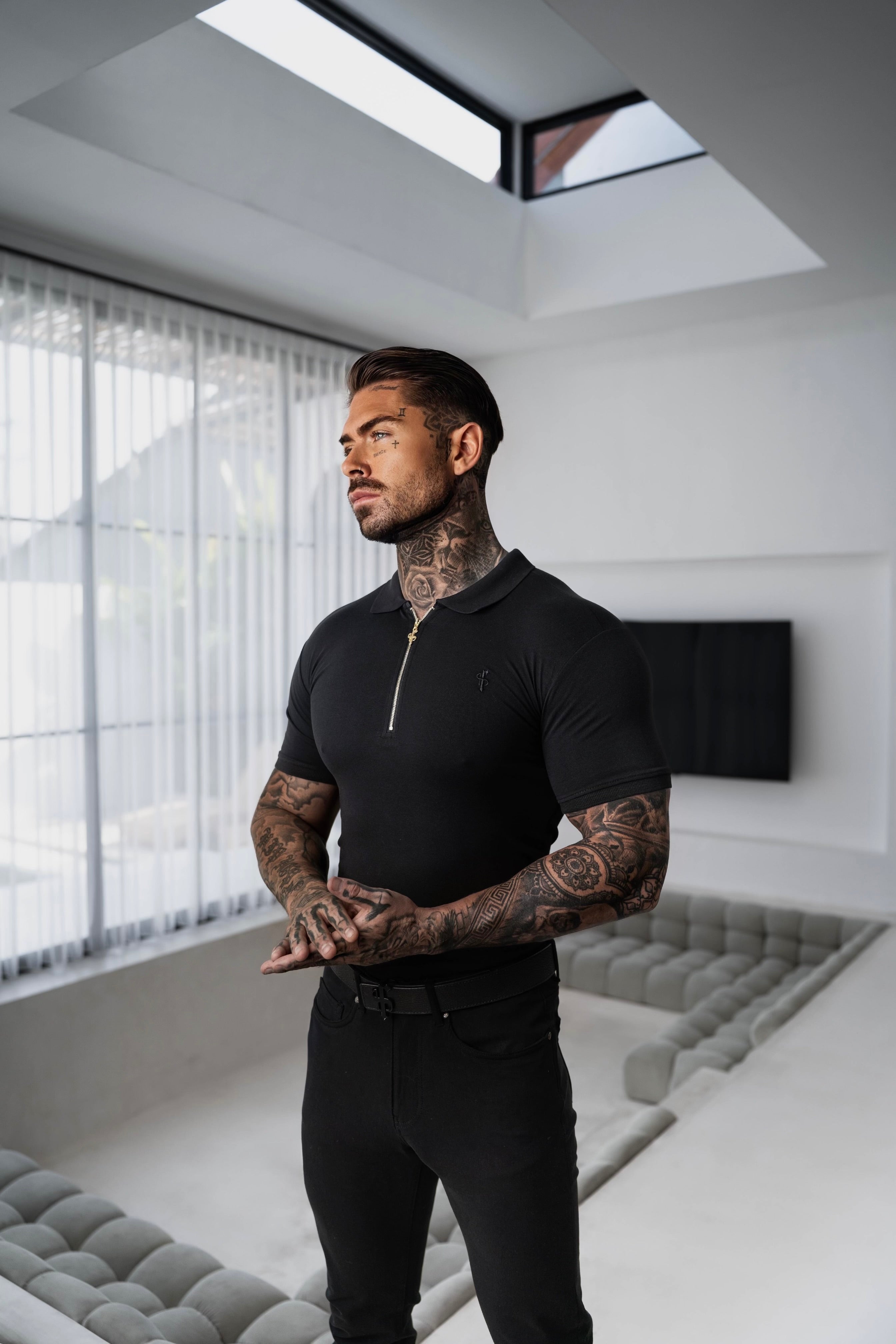 Classic Black and Gold Zipped Polo Shirt - FSH239