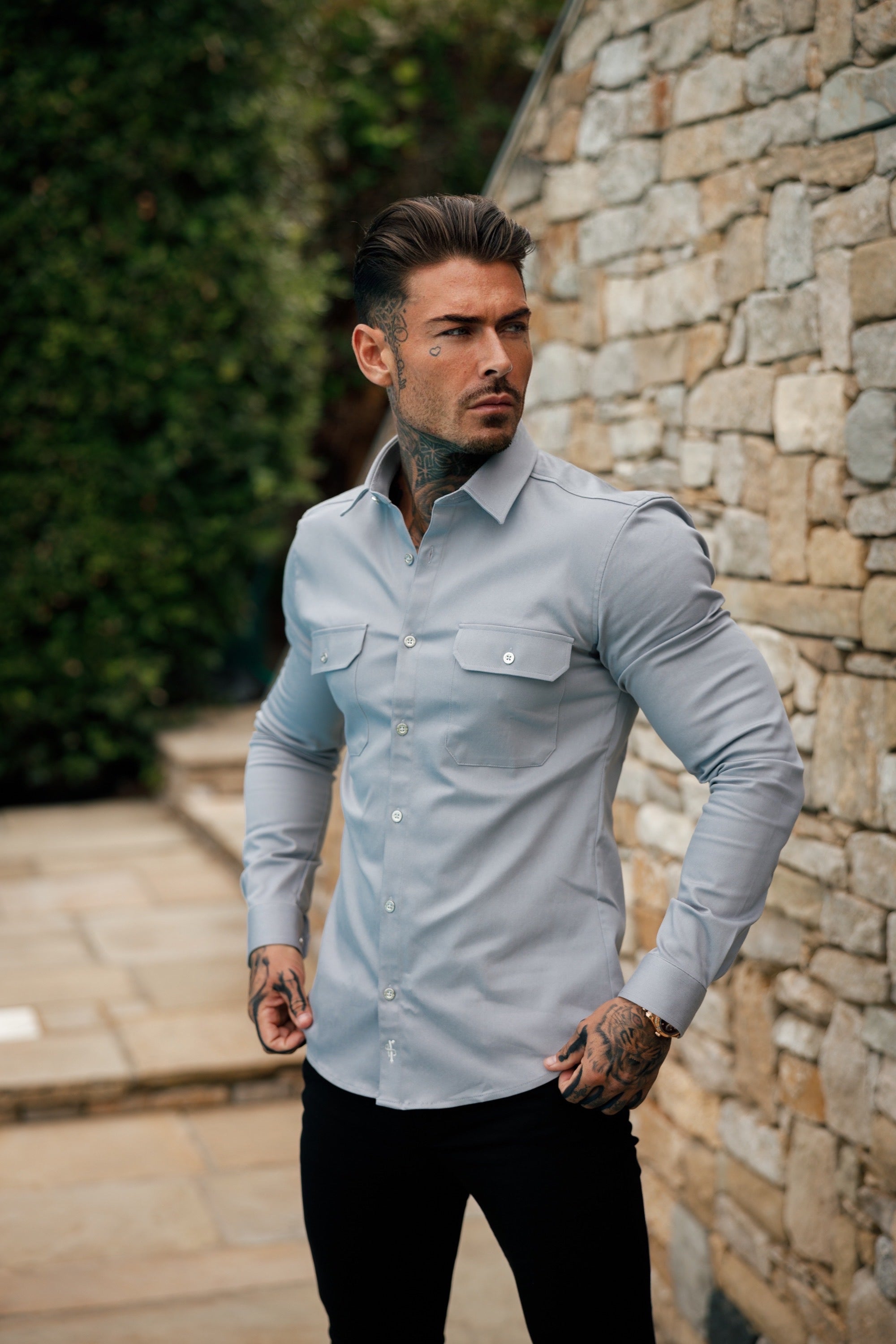 Super Slim Stretch Grey / Silver Denim Shacket - FS927