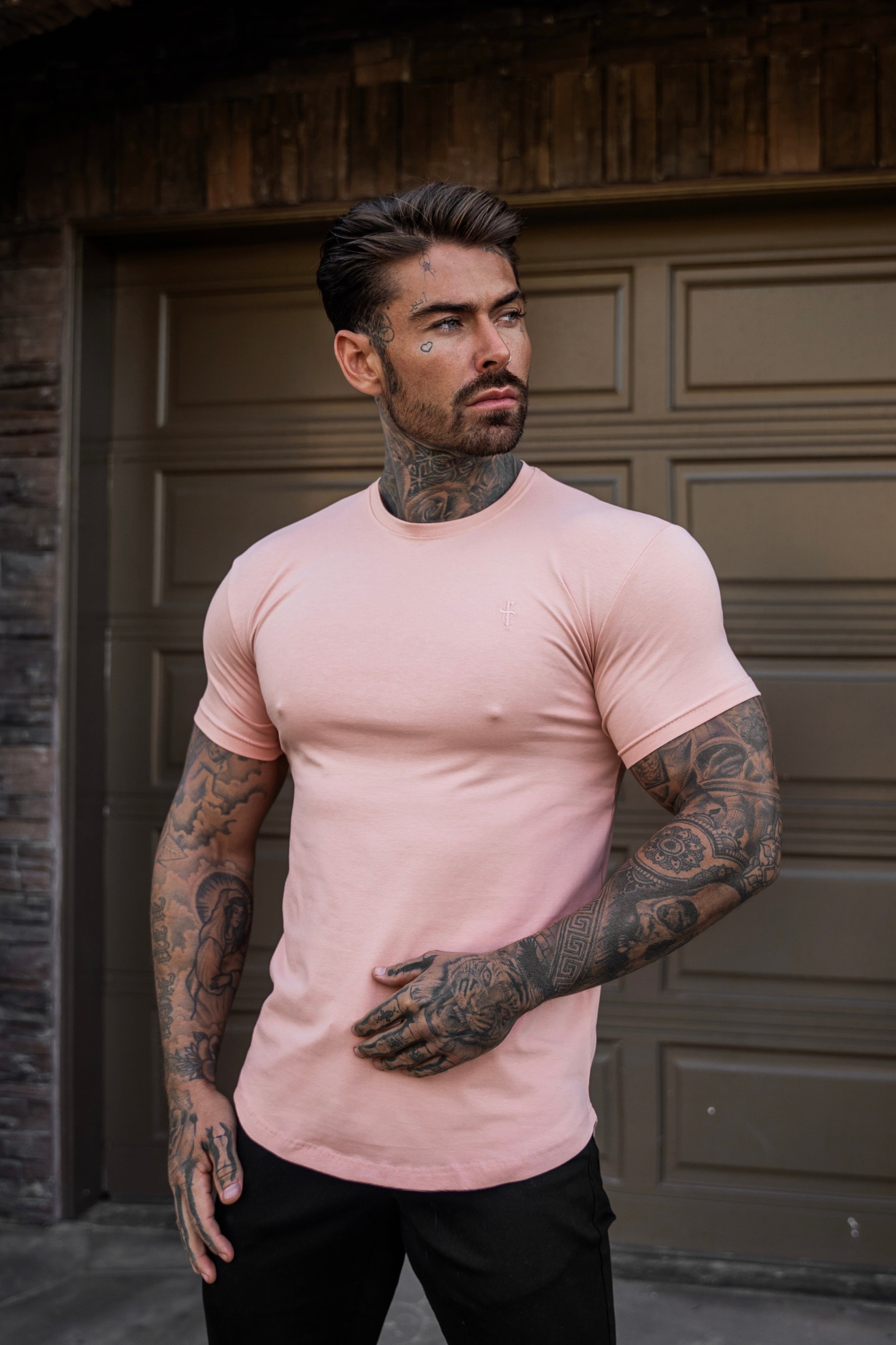 Classic Peach Curved Hem Crew T Shirt - FSH1135 / 1155