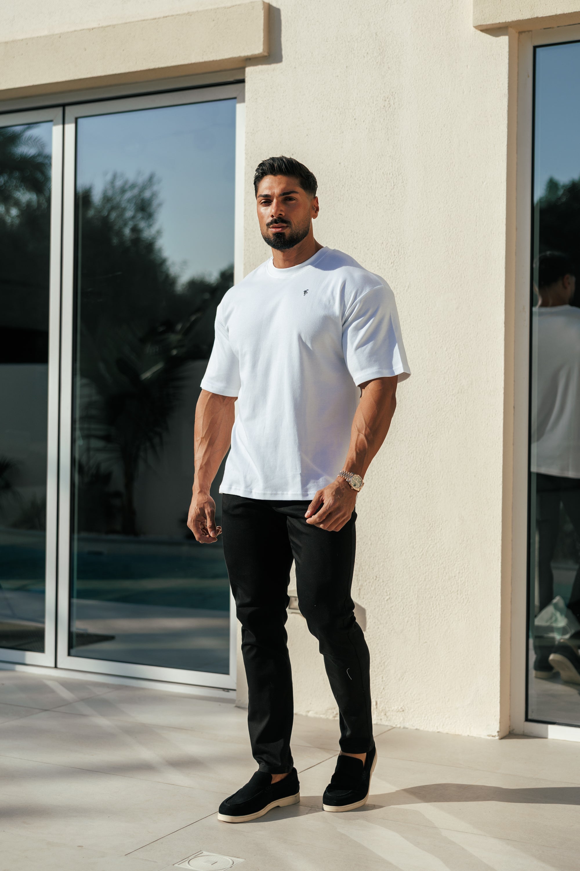 White / Silver Oversized Crew T Shirt - FSH1423