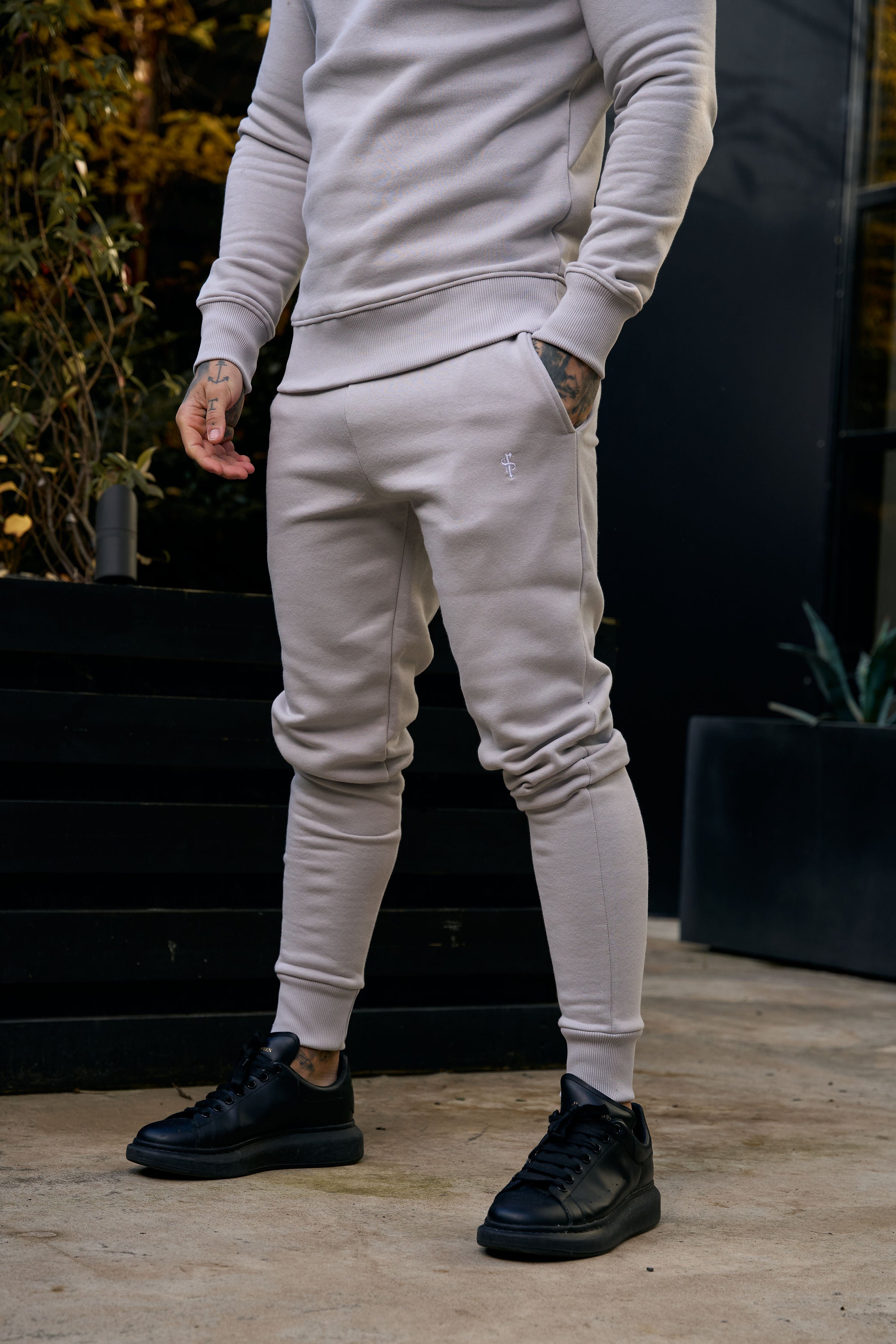Plain Light Grey Tracksuit Bottoms with FS Branding - FSH1196
