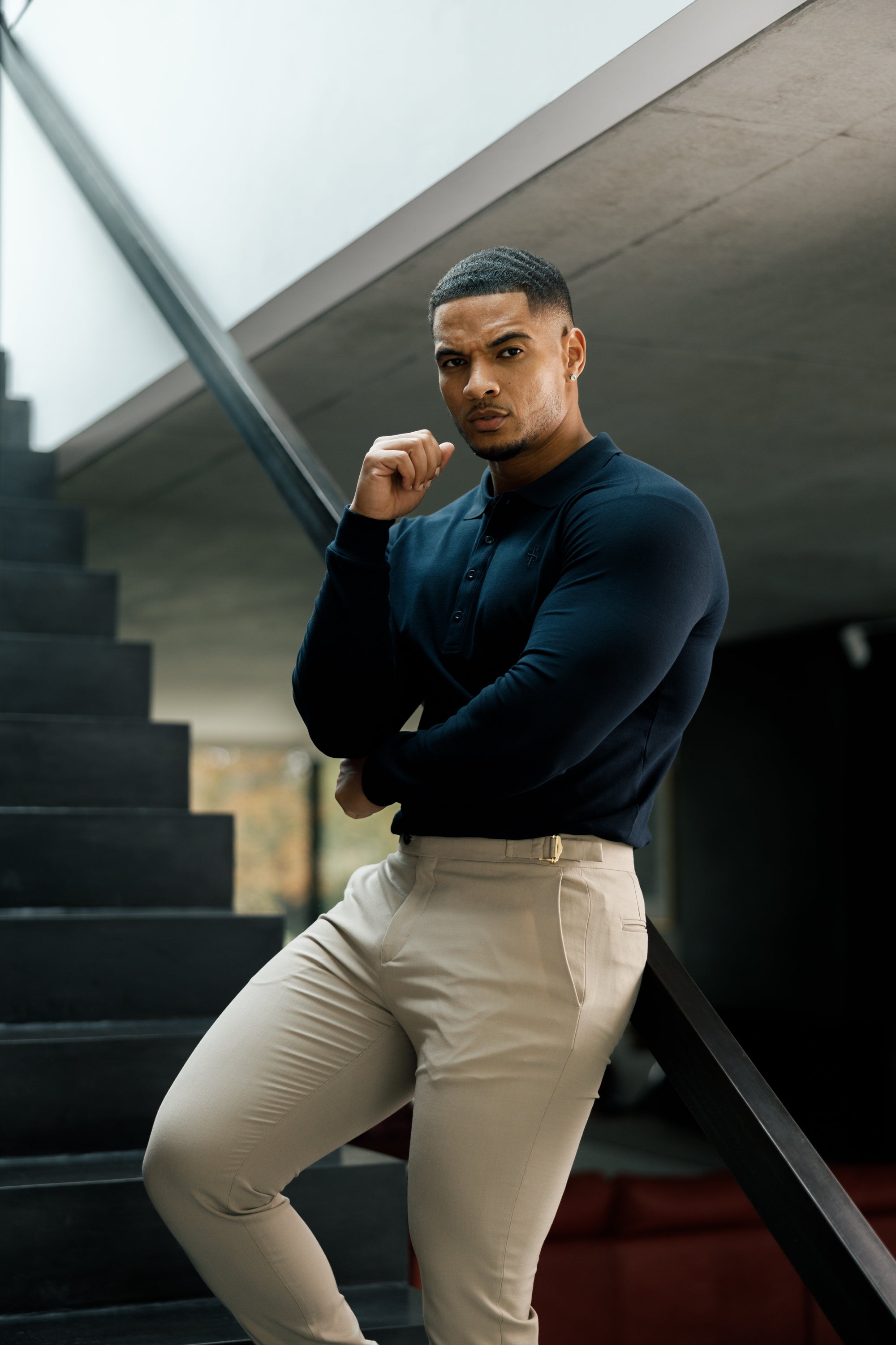 Slim Formal Beige Stretch Trousers With Gold Waist Adjusters - FST017