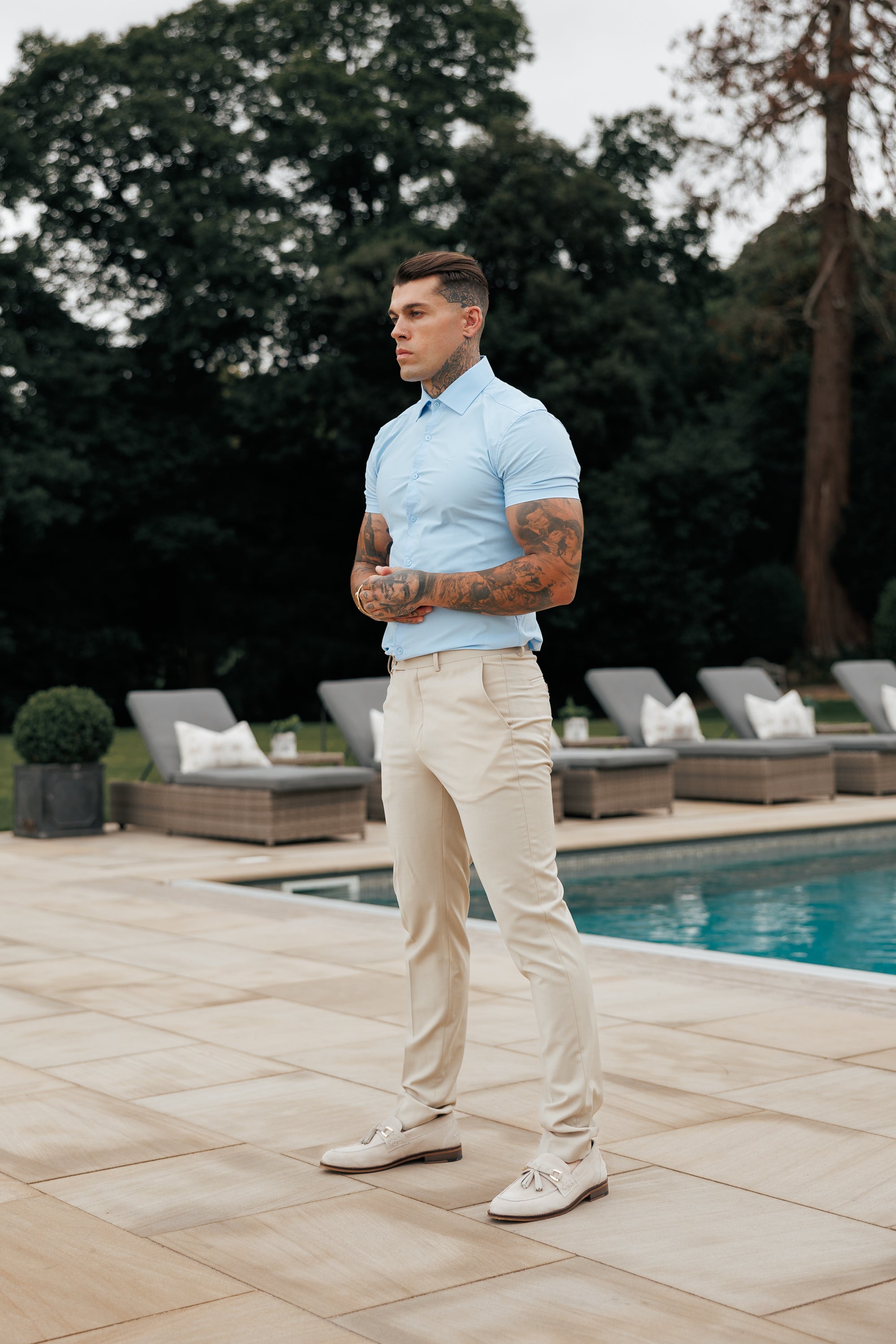 Muscle Fit Advanced Stretch Powder Blue Short Sleeve with Cutaway Collar - FS1162