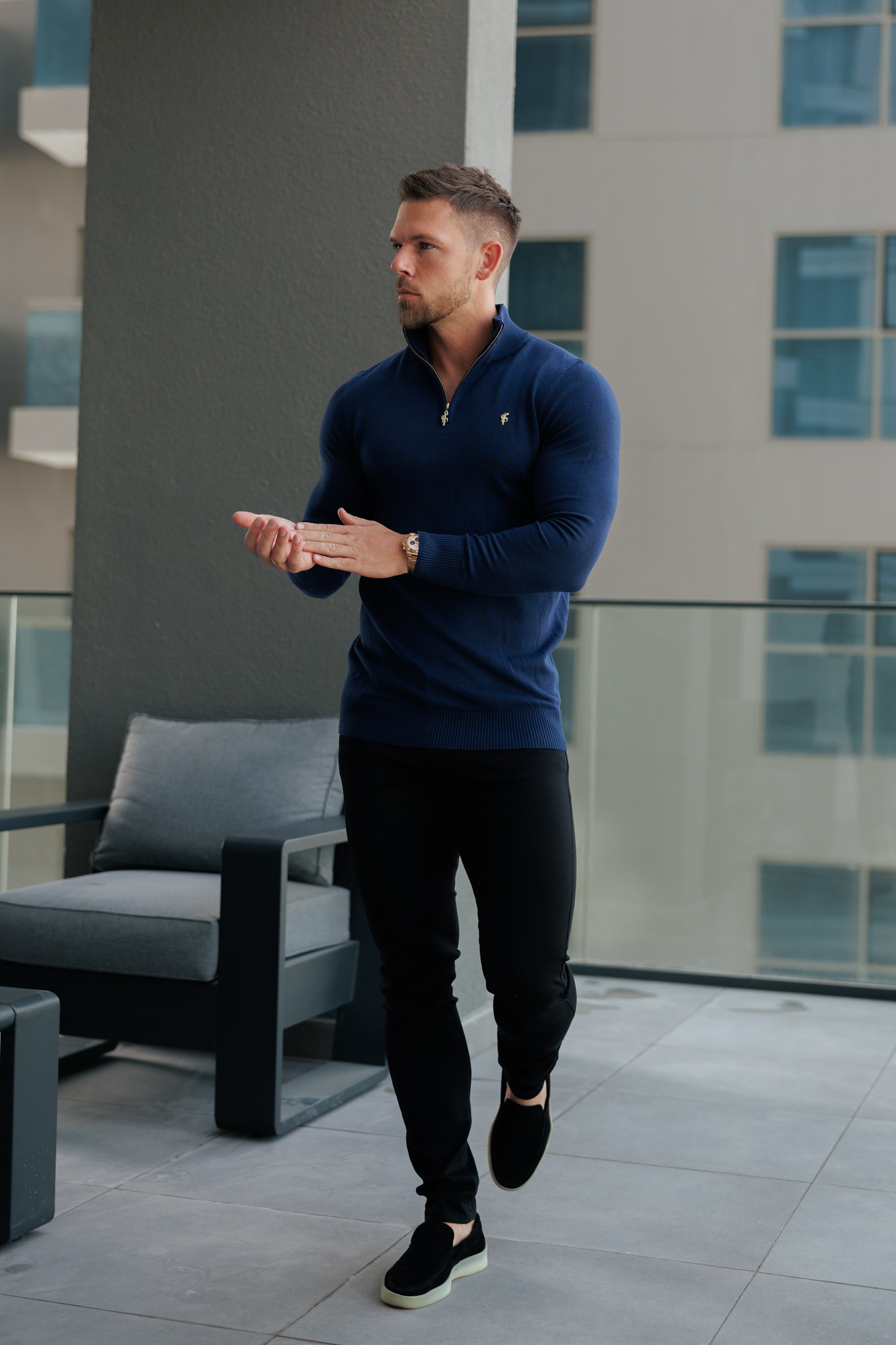 Navy Funnel Neck Knitted Jumper With FS Branding - FSN191