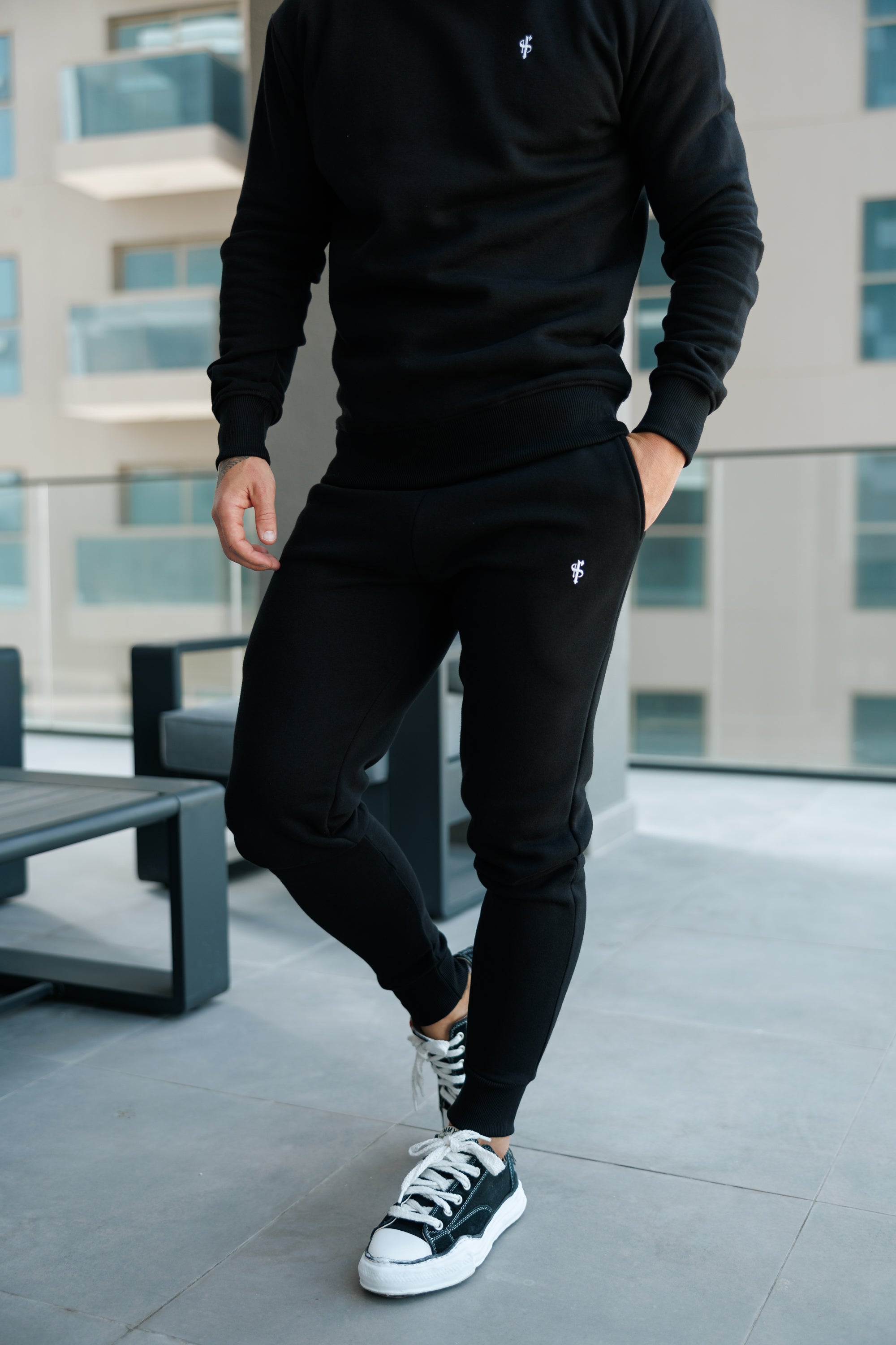 Plain Black Tracksuit Bottoms with FS Branding - FSH1195