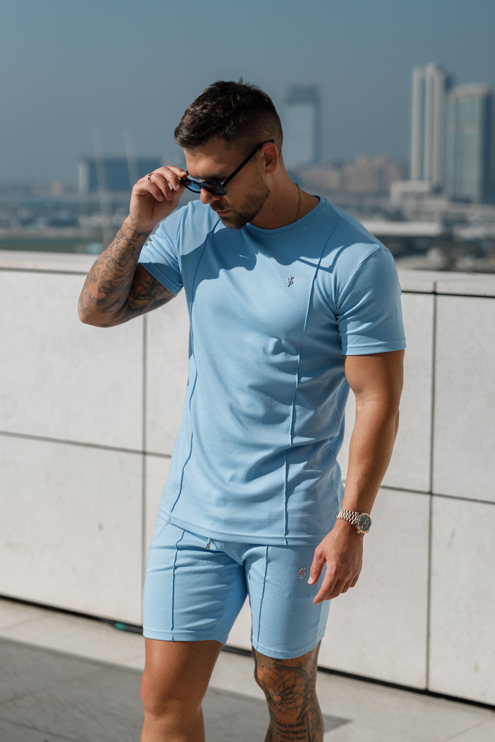 Light Blue / Silver Elasticated Drawstring Pintuck Shorts - FSH1059