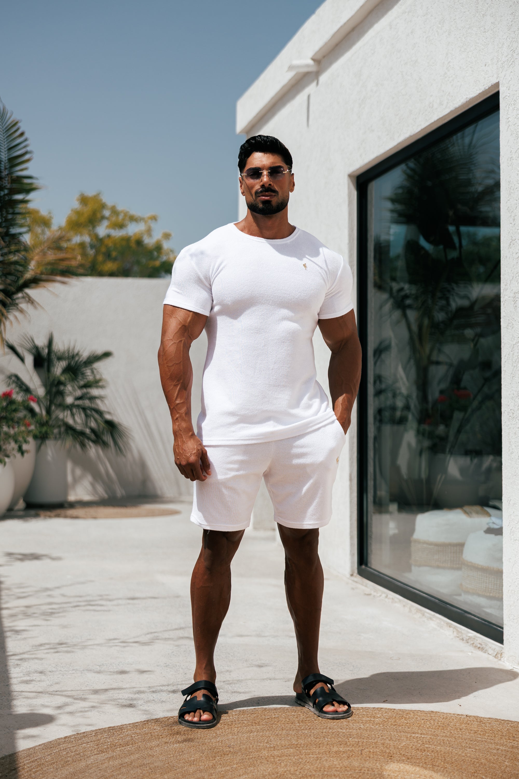 White / Gold Towelling Crew T Shirt - FSH1345