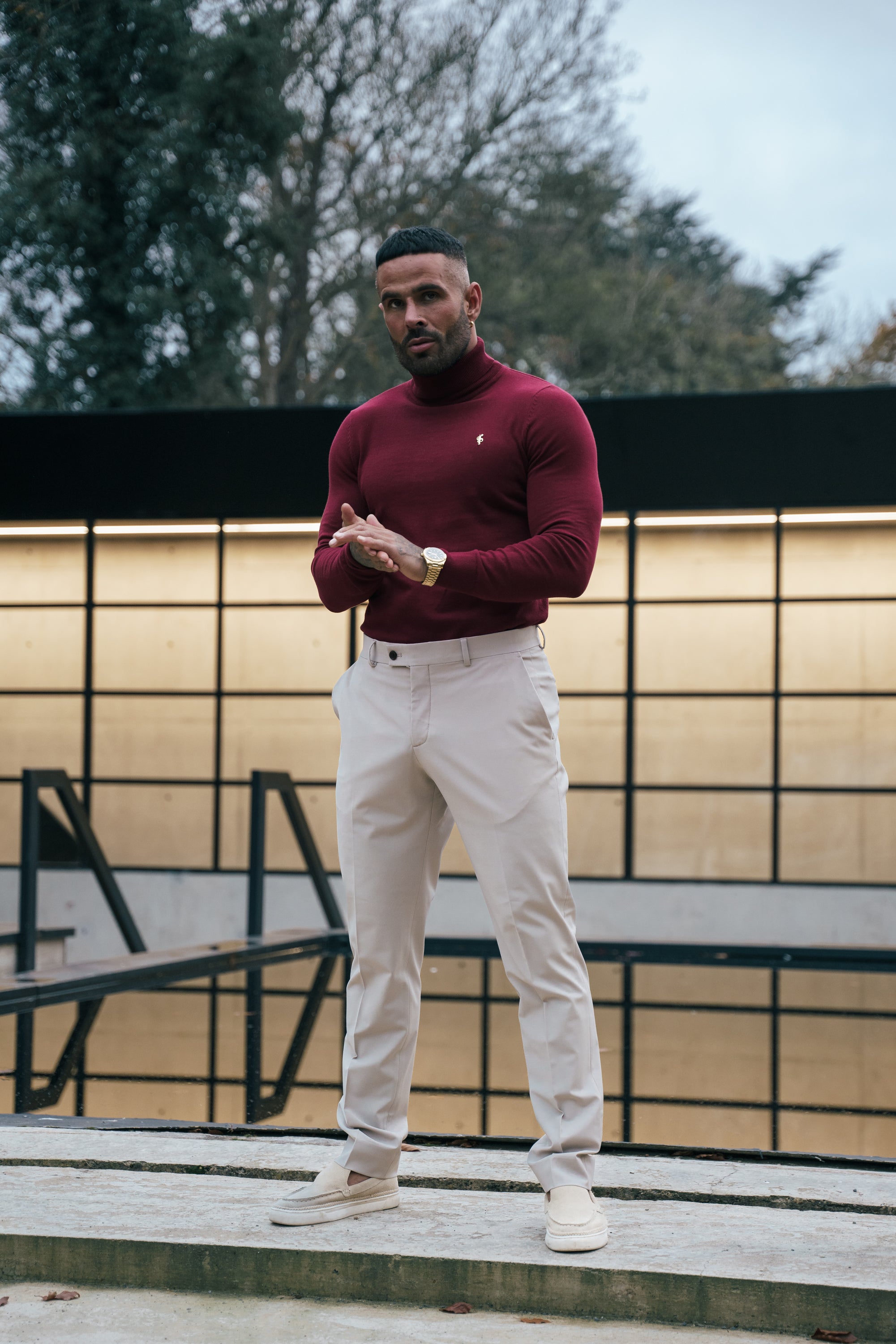 Brick Red Roll Neck Knitted Jumper With FS Branding - FSN203